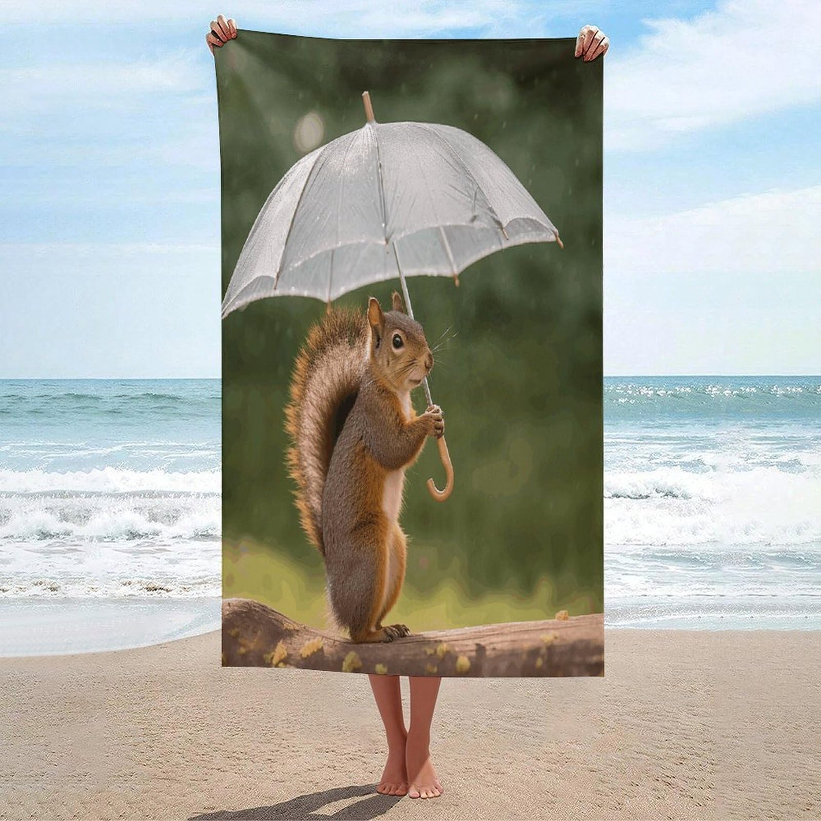 Adfgyerh Unisex Style Squirrel Hold A Umbrellas Bath Towels Beach Towel Lightweight Quick Dry, Bath Towel For Travel Sports Pool Swimming Bath Camping Yoga Adults130x80cm