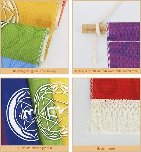 Miniatura 2 de Póster colgante de lienzo para meditación, 7 chakras, mandala, yoga, pintura | Tapiz de yoga para colgar en la pared con 1 borla, decoración de