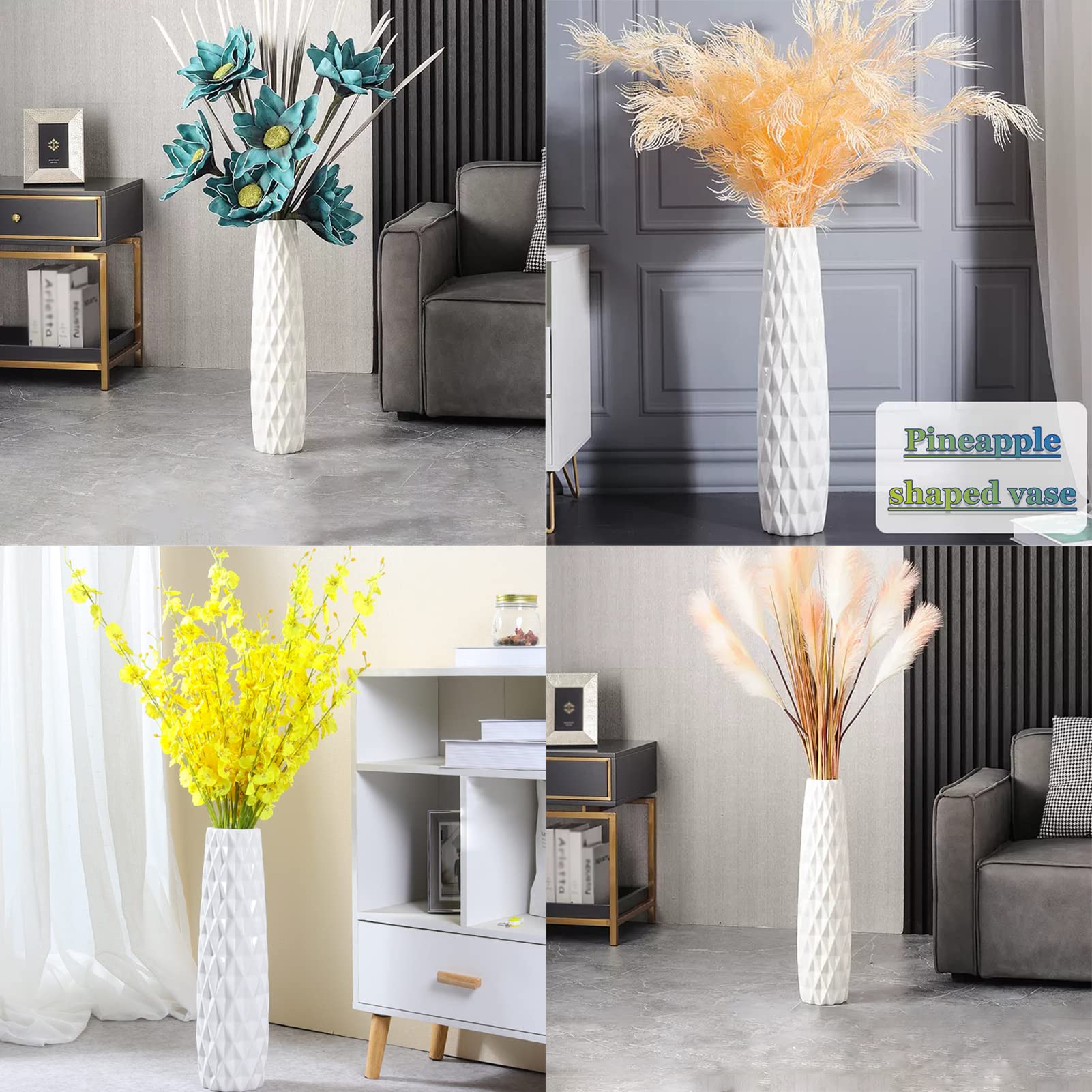 Amazon.co.jp: 白い床の花瓶 高さ24インチ 装飾的な大きなセラミック