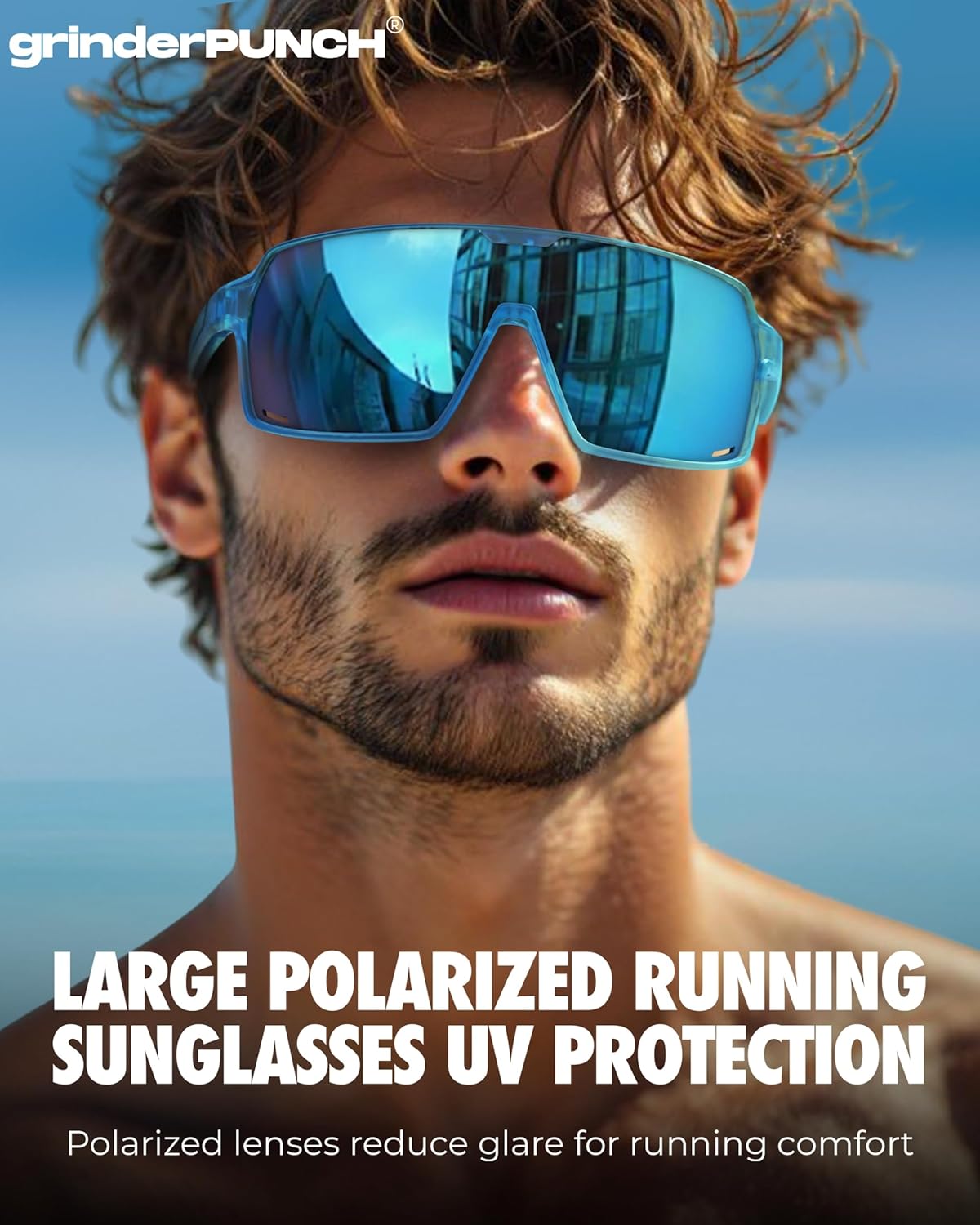 grinderPUNCH Polarized Sport Sunglasses for Men and Women, Lightweight Sun Glasses with UV Protection for Baseball Picketball Snow Hiking Cycling Running Fishing (Blue) - Image 2