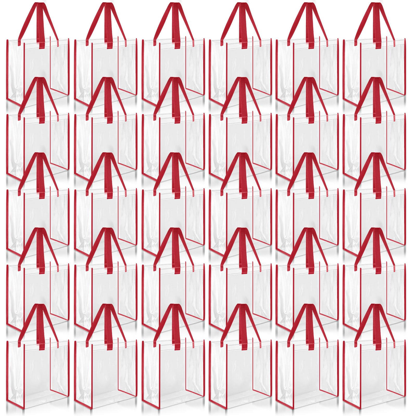 Paterr 30 Pcs Clear Tote Bag Stadium Approved Bulk 10 x 10 x 4 inch Plastic Tote Gifts Bags with Handle for Women Sports Gym(Red)