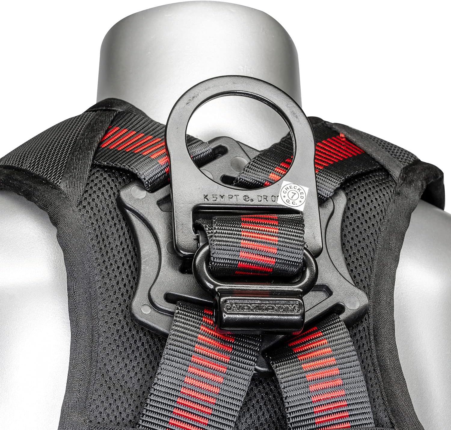 KStrong UFH15201GQ Kapture Elite+ Fall Protection 5-Point Full Body Safety Harness with Enhanced Dorsal D-ring, Tongue Buckle Legs, Quick Connect Chest, Shoulder Pad, ANSI Compliant, S-M, Black/Red