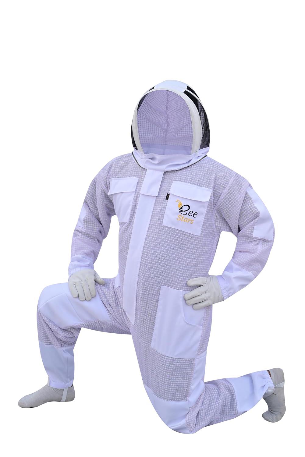 Professional 3 Layer Bee Suit with Fencing and Round Veil Ventilated Sting Proof Beekeeping Protective Suit with One Pair Bee Gloves, 2 Veils (White, XX-Large)