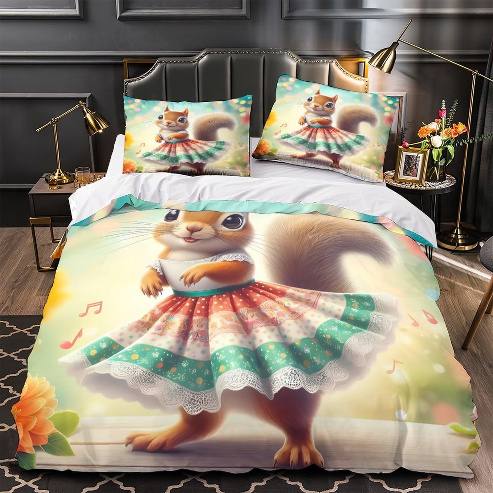 Housse de couette écureuil idée cadeau anniversaire enfant single