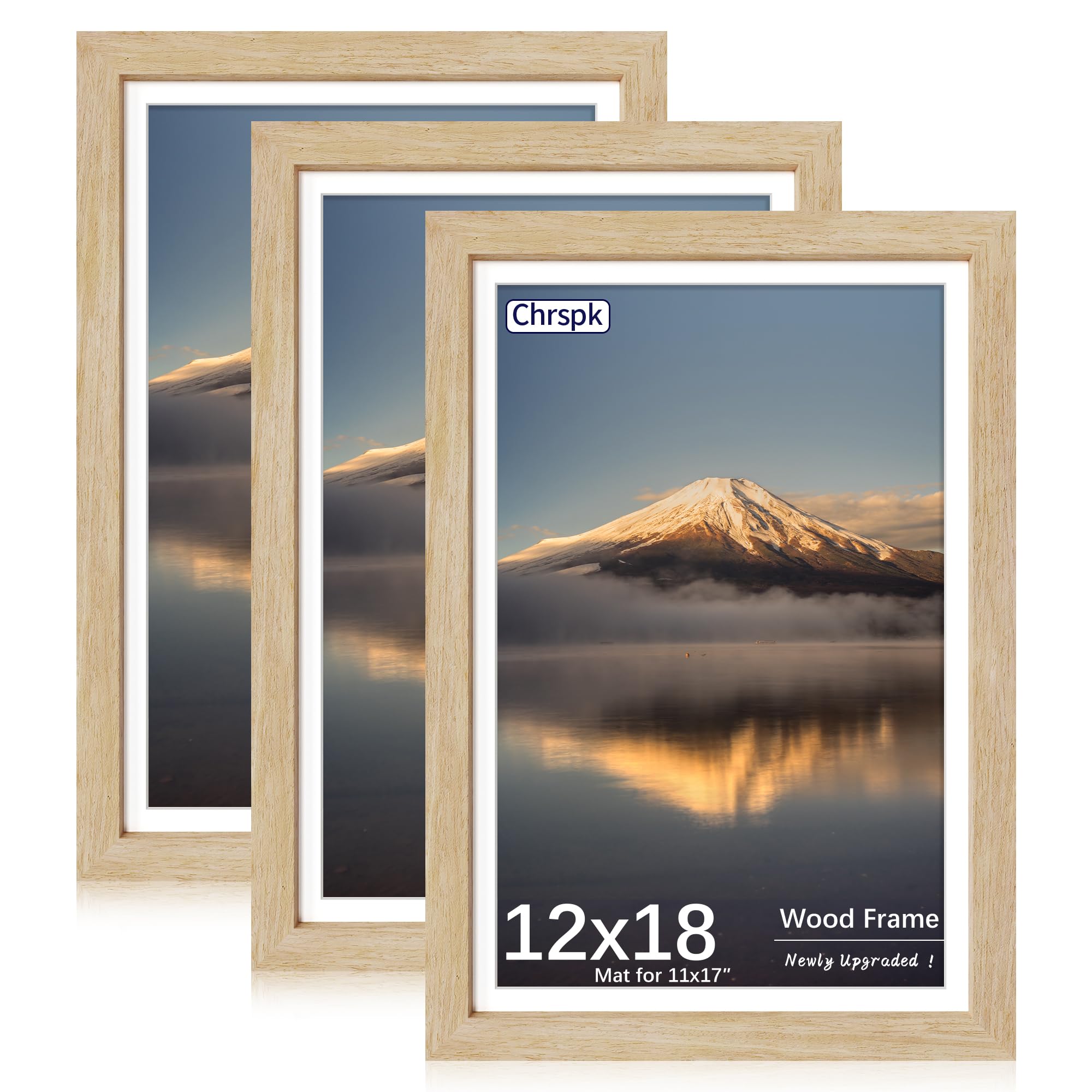 Ramka na plakat 12 x 18, obrazy ekspozycyjne 11 x 17 z matą lub 30 x 45 cm, bez, wiszące ramki ścienne, naturalny dąb, 3 szt