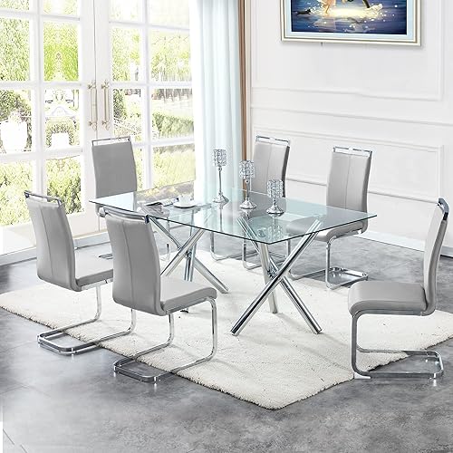 Miniatura 17 de AZmac Juego de 4 sillas de comedor modernas de cuero, sillas de cocina sin brazos, sillas de comedor con asiento acolchado tapizado y patas cromadas