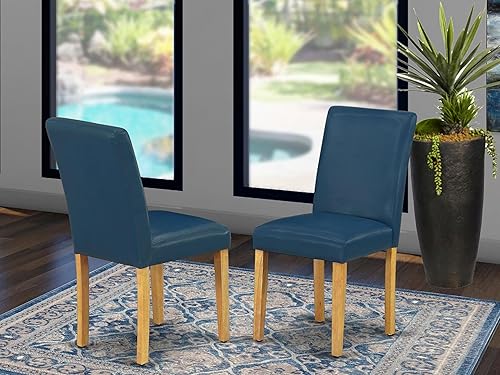 Miniatura 2 de East West Furniture ABP4T55 Abbott Parson - Juego de 2 sillas de comedor acolchadas de piel sintética azul oasis, color roble