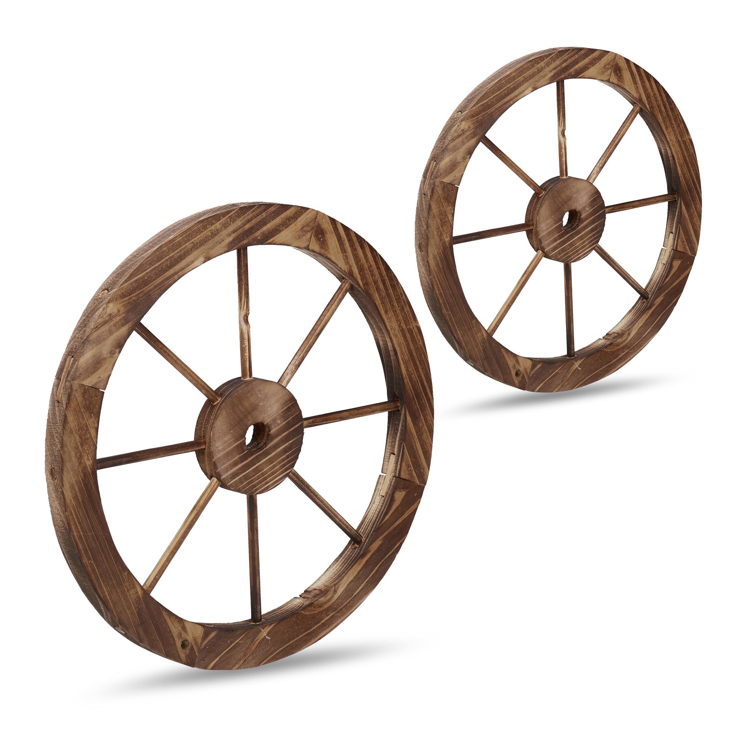 Relaxdays Roue décorative, lot Pratique de 2, Bois de Sapin, Design Rustique, pour Le Jardin ou la terrasse, Marron
