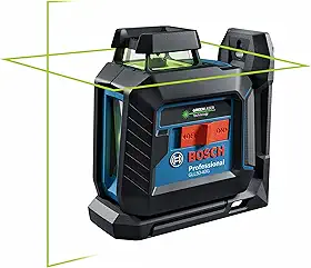 BOSCH GLL50-40G Green-Beam Auto-Nivelante Laser de linha cruzada de 360 graus, inclui 4 pilhas AA, suporte L, clipe de teto e estojo de transporte rígido