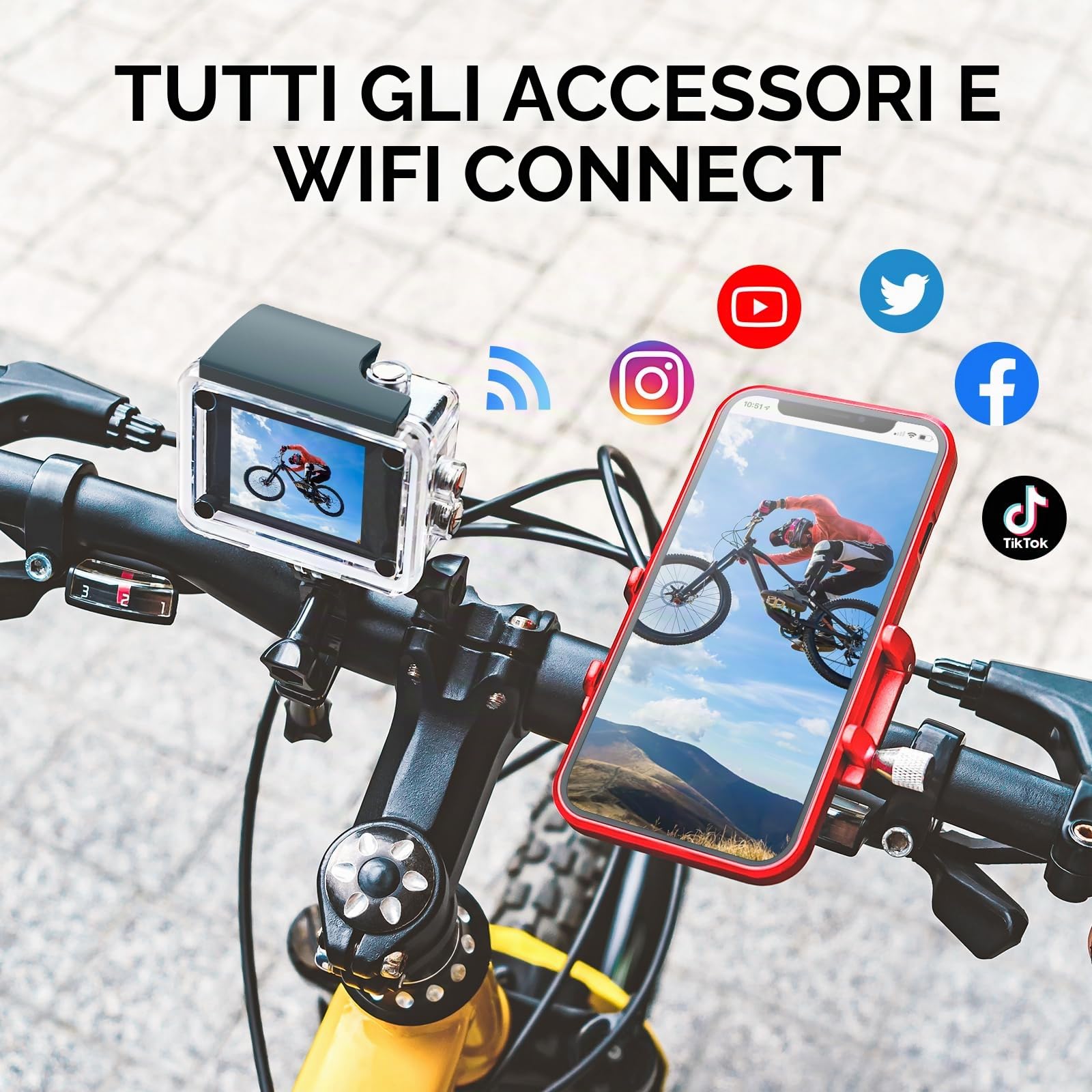 Action Cam 4K 30FPS con 64GB MicroSD, Pre-registrazione 20MP HD Camera170° Fotocamera Subacquea 40M Impermeabile Videocamera,Telecomando2.4G, 2 Batterie Casco Kit Accessor