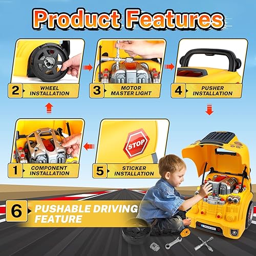 Miniatura 3 de Austraes Juguete de motor de camión grande, juego de reparación mecánica para niños de 3 a 5 años, kit de construcción de motor de camión grande,