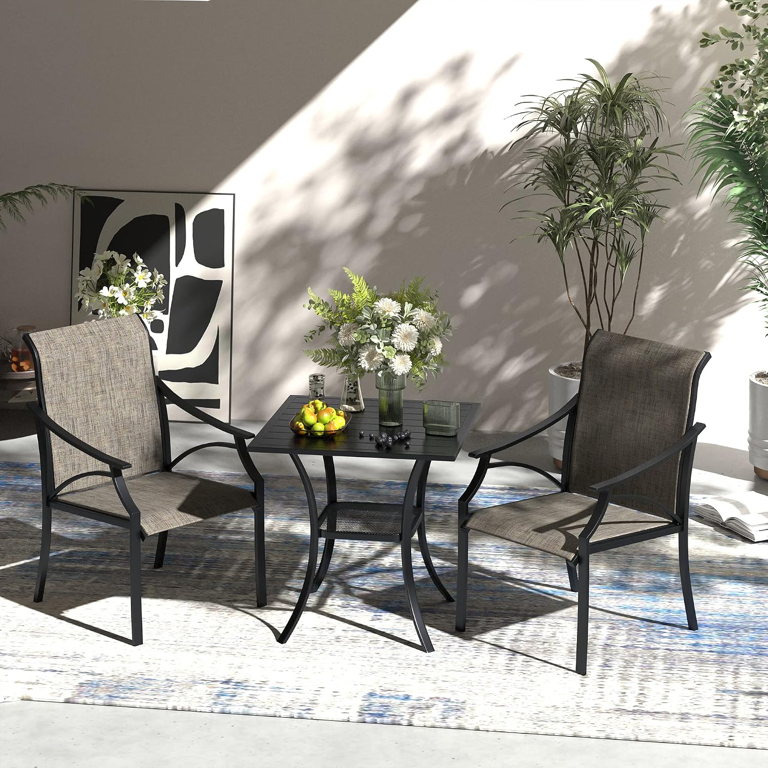 VICLLAX Small Square Outdoor Patio Table, All Weather Metal Outdoor Dining for Lawn Garden