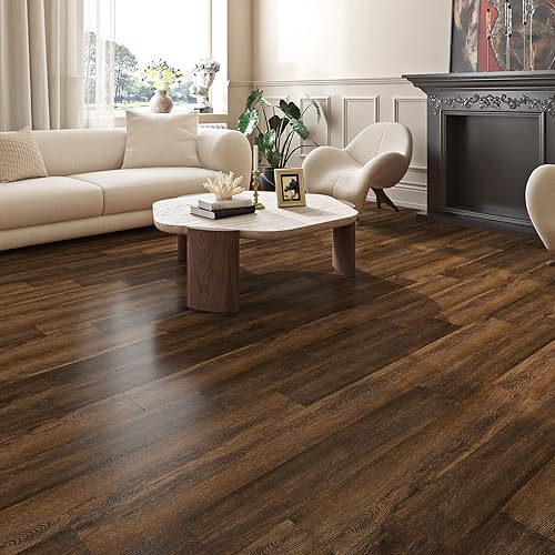 Livelynine 18-Pack Dark Walnut Wood Grain Peel and Stick Floor Tile Waterproof Flooring Planks 6x36" Laminate Flooring Luxury Self Adhesive Vinyl Plank Flooring Linoleum Stick on Bathroom Tiles