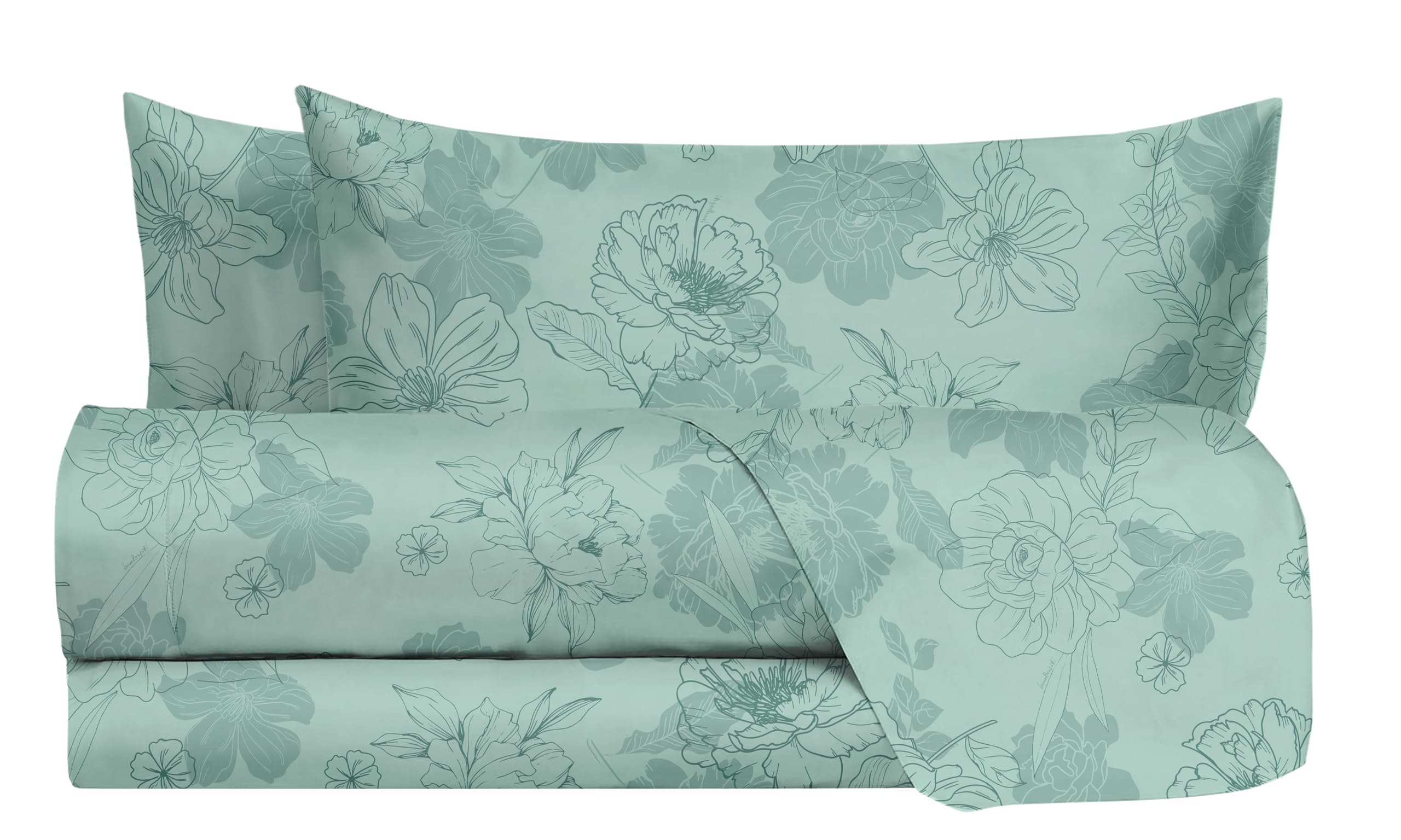 hermet Laura Biagiotti, Set Lenzuola Matrimoniali Cotone, Completo Letto a Fantasia, 100% Cotone, Lenzuolo Sopra + Lenzuolo Con Angoli + Coppia Federe, Tesia Salvia