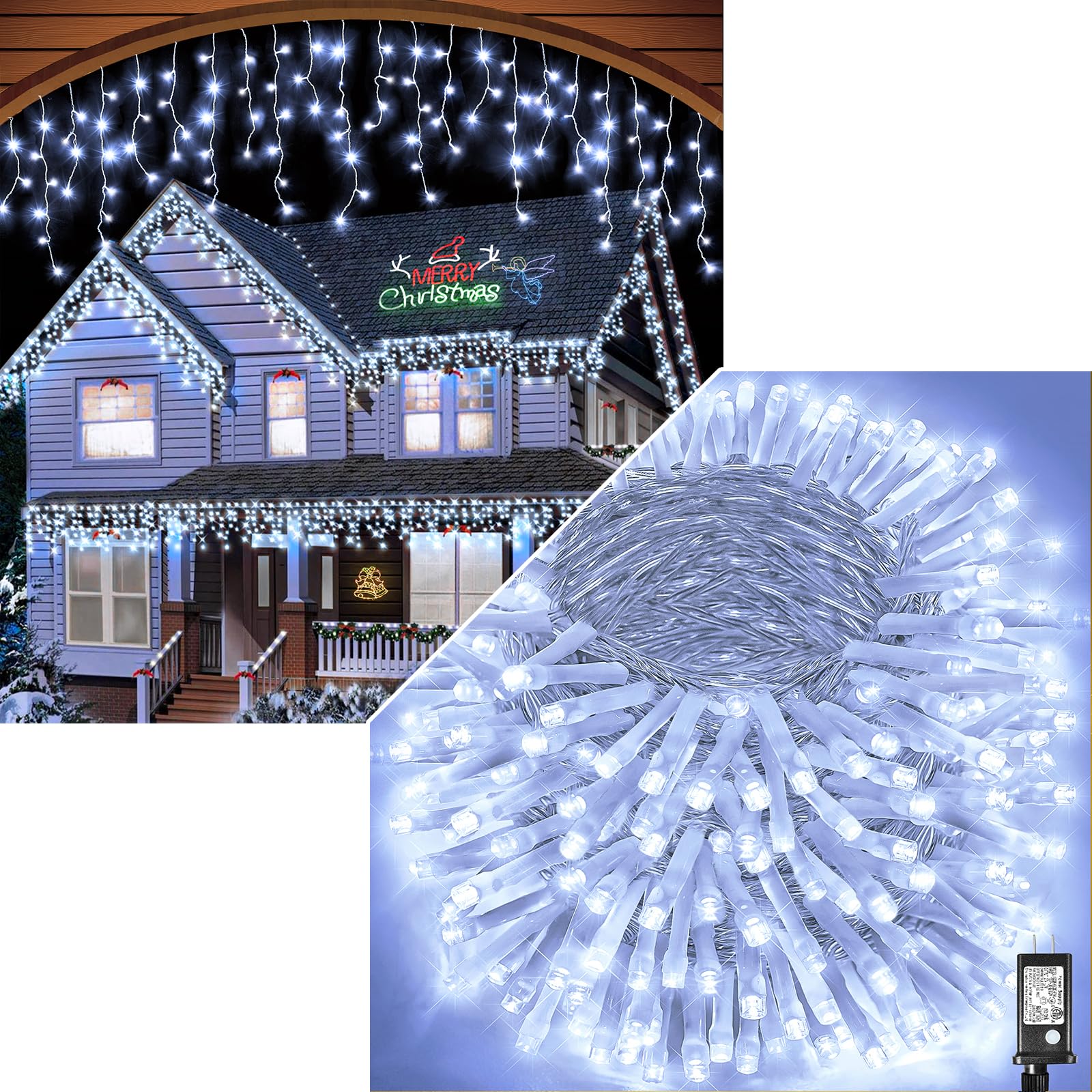 Vivideal165 FT 500 LED String Lights & 132 FT 1280 LED Icicle Lights Outdoor, Cold White