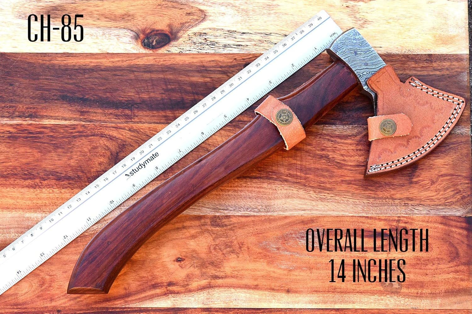 NOORAKI 14" Camping Axe Hatchet Tomahawk | Handmade Damascus Carbon Steel Hunting Viking Axe, Chopping Axe, Throwing Axe, Gardening & Bushcraft Axe for Outdoor Wood | Viking Gifts for Men with Sheath