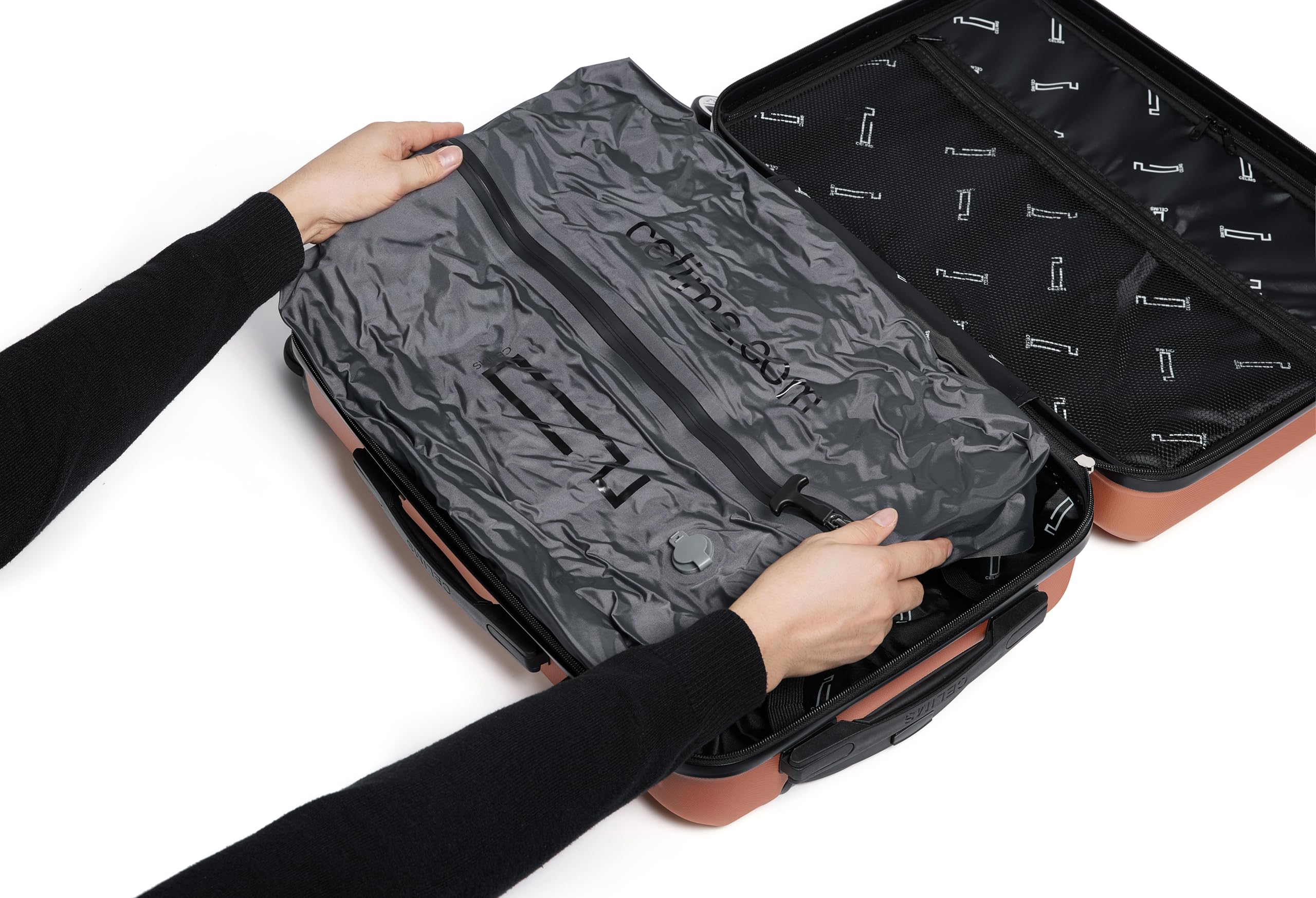 CELIMS – Vakuum-Kompressionsbeutel 48x33x15cm | Vakuumbeutel | 25L | Wasserdicht & Wiederverwendbar | Platzsparend für Koffer | Ideal für Koffer, Reisen und Zuhause | Schwarz