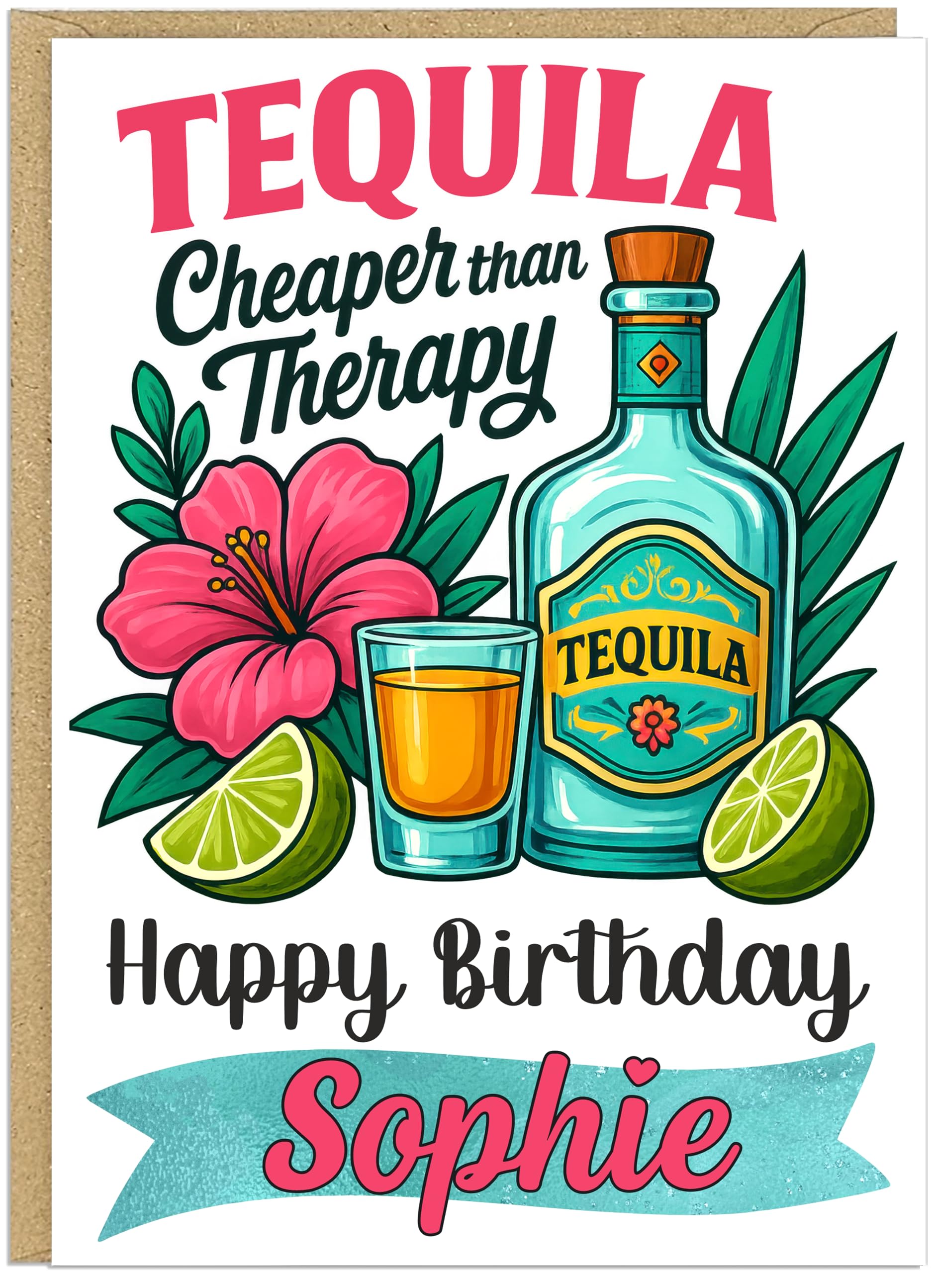 Personalised Alcohol Themed Birthday Cards - Custom Own Name With 9 Fun Designs Gin Margaritas Mimosas Prosecco Rosé Rum Tequila Vodka Whiskey Wine - Happy Birthday Greeting Cards A5 (Tequila)