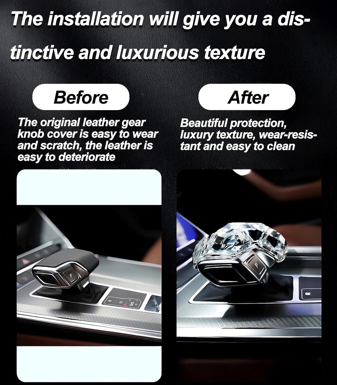 Egreat Crystal Shift Knob Cover Compatible with Audi A6/A7/A8/SQ8/RS6/RS7/S8 Models, Manual Lever Gear Knob Replacement Interior Accesseries Luxury Atmosphere