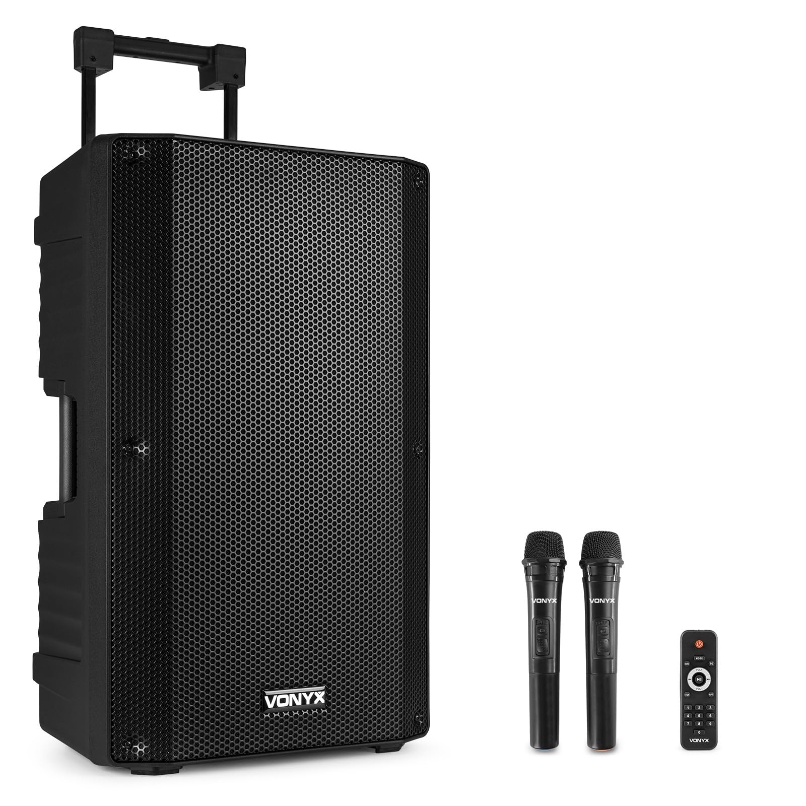 Vonyx VSA700 Enceinte Sono Active 1000W - Batterie Intégrée, Haut-Parleur 15", 2 Micros Main, Bluetooth, 8 Heures d'Autonomie, Idéale pour Vos Conférences ou pour Diffuser de la Musique