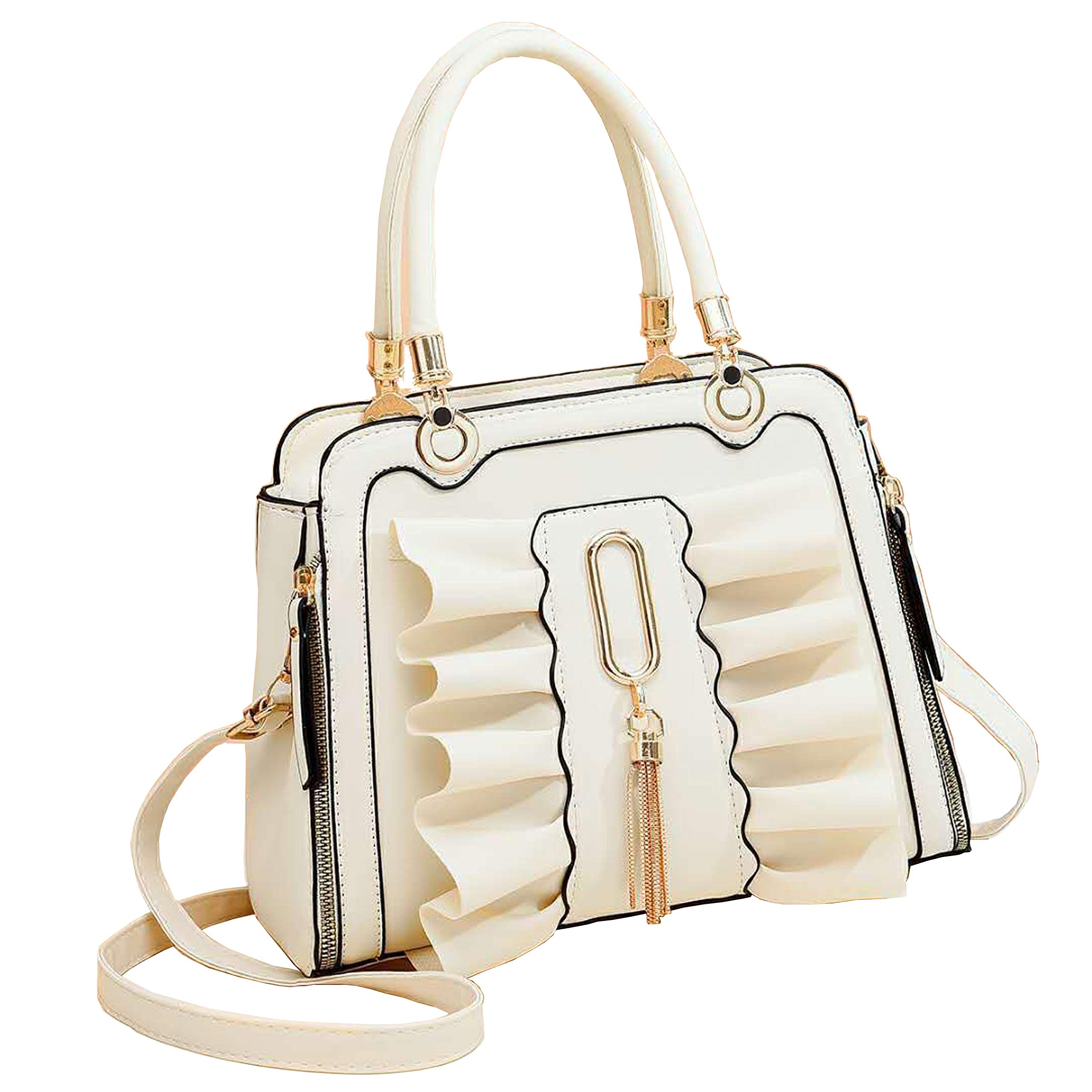 ARURA (LABEL) PU Leather Top Handle Satchel Bag Messenger Shoulder Bags (White) (B08WPTPYN6) Amazon Price History, Amazon Price Tracker