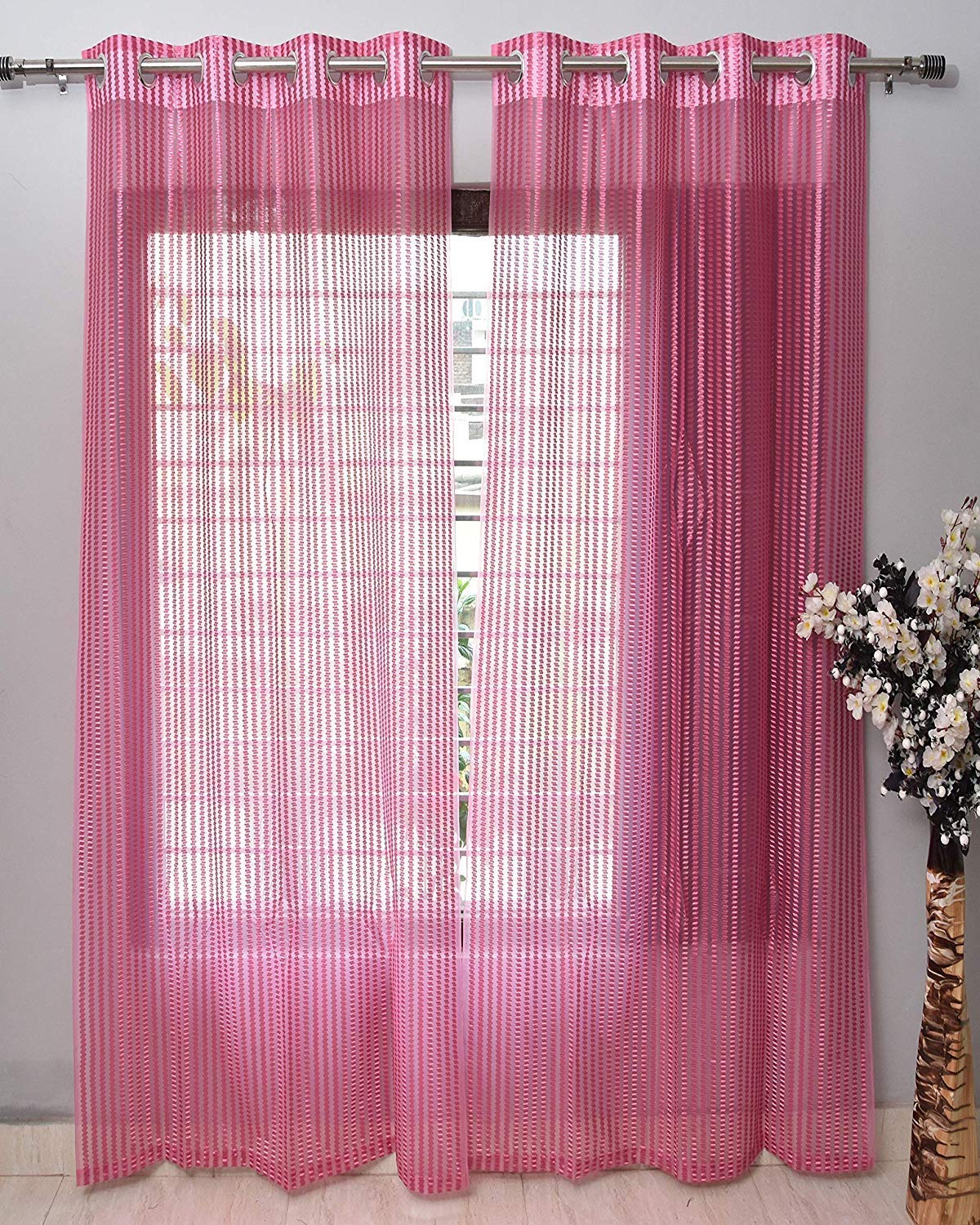 Decora Emporium TRANSY 1 Piece Eyelet Polyester Best Curtain (4 Feet - 7 Feet) (TRANSY Pink)