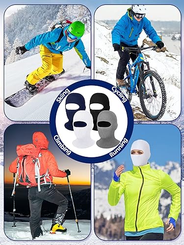 Miniatura 6 de Paquete de 4 pasamontañas de invierno de punto de 1 agujero máscara de esquí térmica para hombres y mujeres deportes al aire libre de invierno
