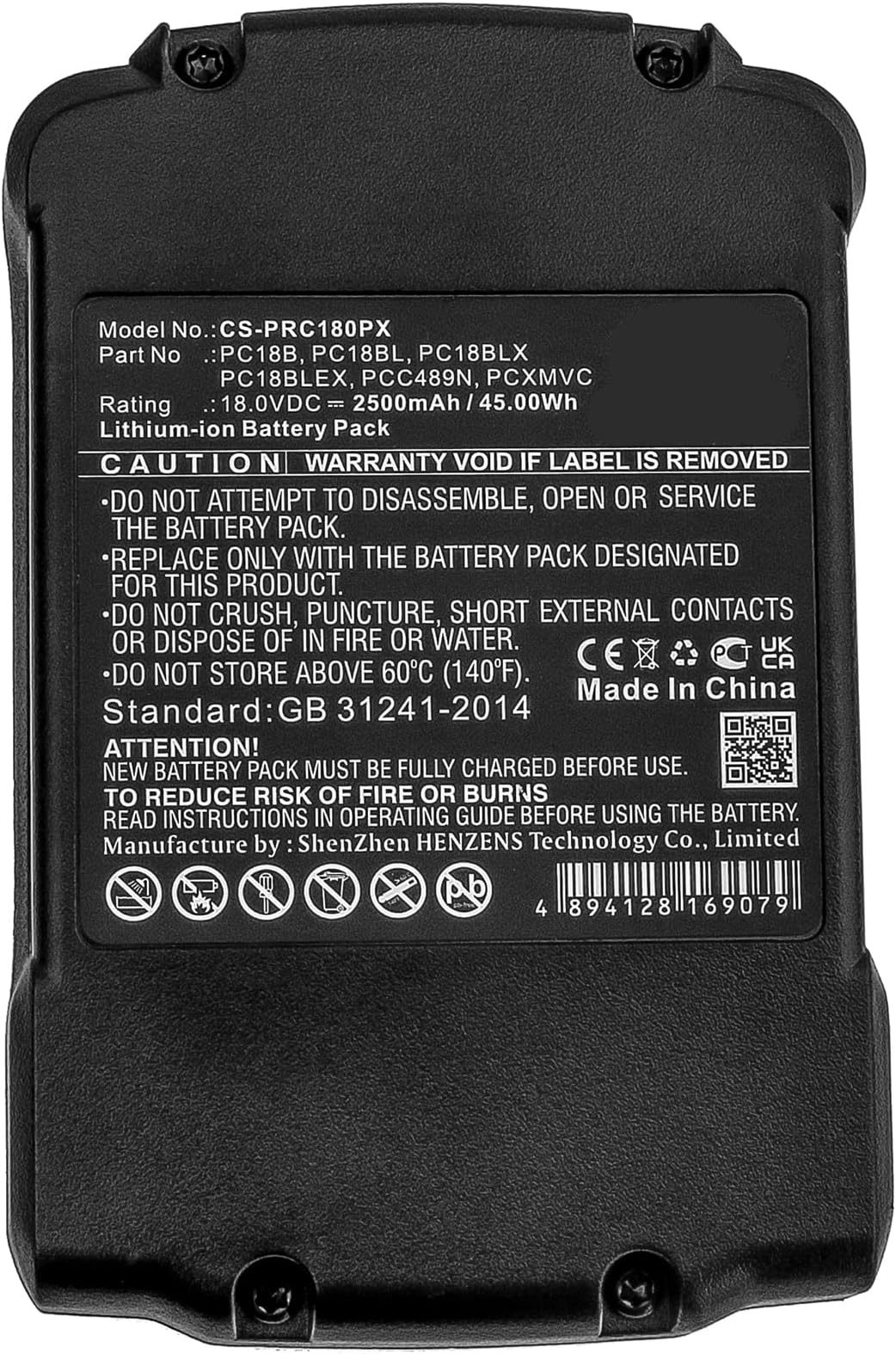 Battery Suitable for Porter Cable PC1800D, PC1800L, PC1800RS
