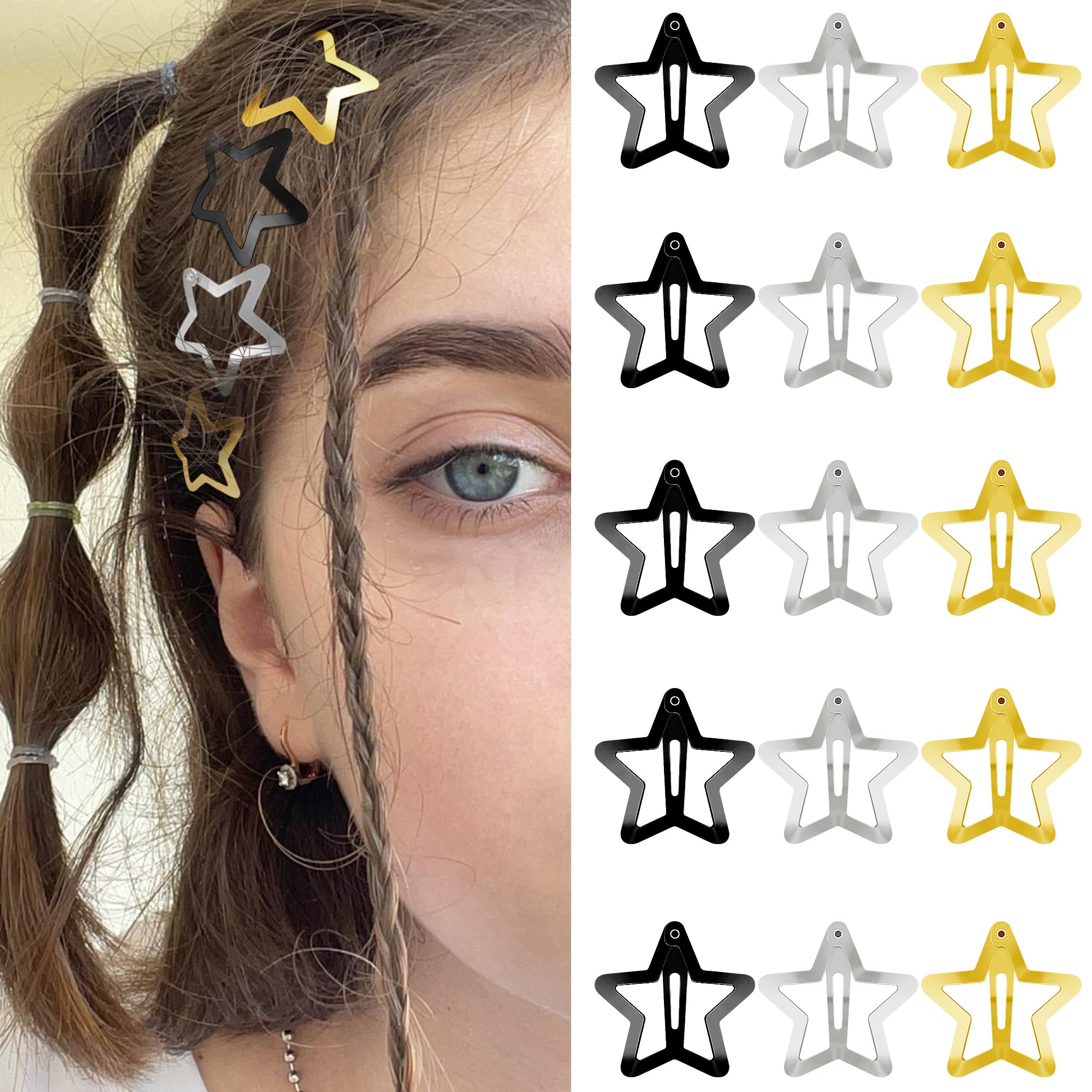 Y2K Star Hair Clips - 15 Pack, Non-Slip Barrettes -12