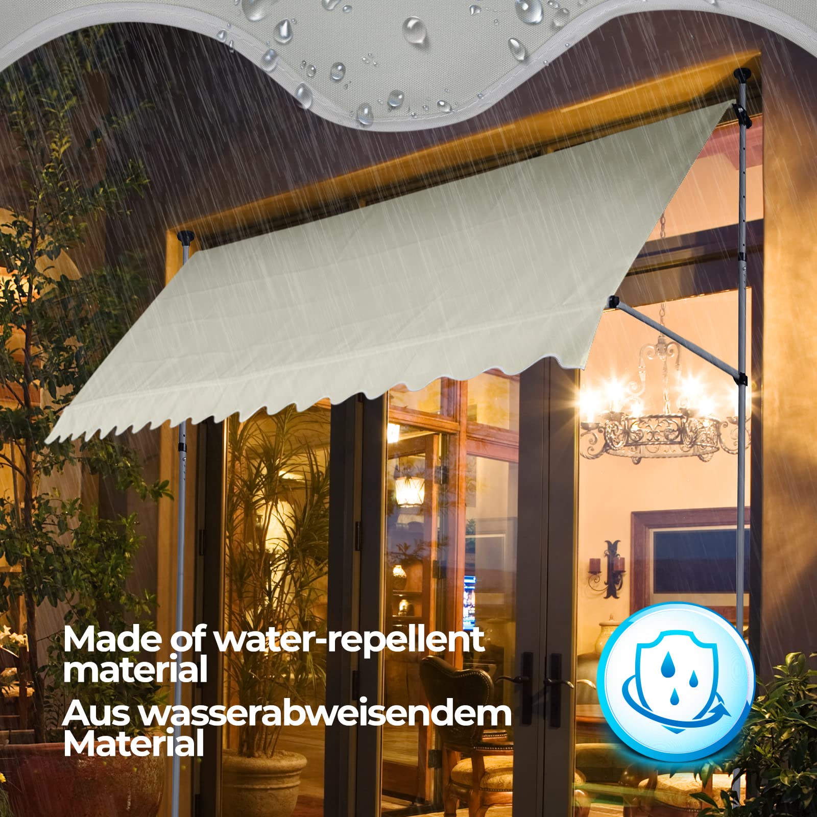 Jago® Klemmmarkise - 300/350/400x80cm, Höhenverstellbar, Kurbel, Wasserabweisend, UV-Schutz, Balkon, Terrasse, Sonnenschutz, Farbwahl