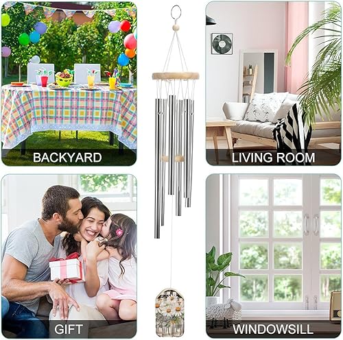 Miniatura 4 de Campanillas de viento de margaritas para exteriores con sonido relajante y rico, campanillas de viento conmemorativas regalos para mamá, gran regalo