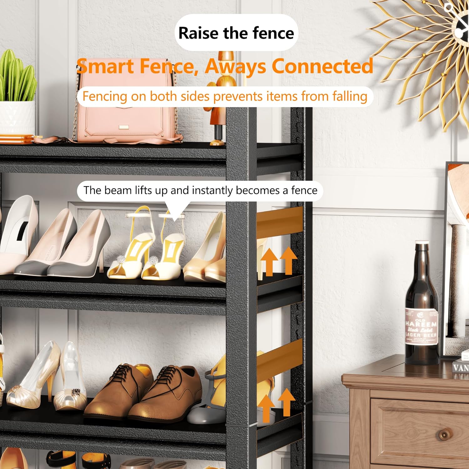 Shoe Rack for Entryway, 5-Tier Shoe Rack Organizer with Storage Shelves,16-20 Pairs of Metal Shoes Cabinet, Freestanding, Adjustable, Industrial,Dorm,Black