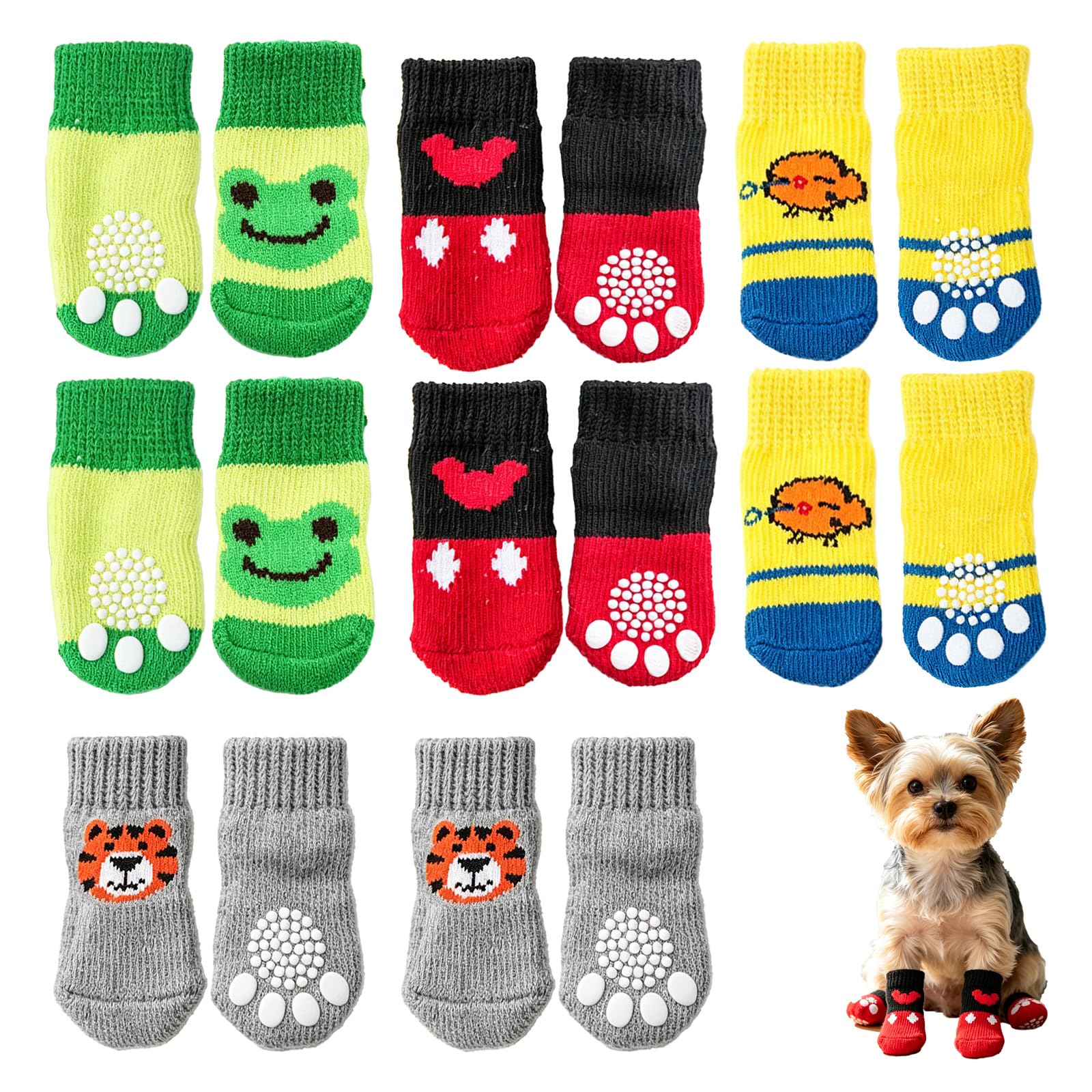 16Pcs Anti Slip Dog Socks, Breathable Elastic Paw Socks with Grips, Non-Slip Dog Leg Warmers Shoes for Indoor Floor Walking, Skid Resistant Dog Grip Socks for Daily Pet Protection