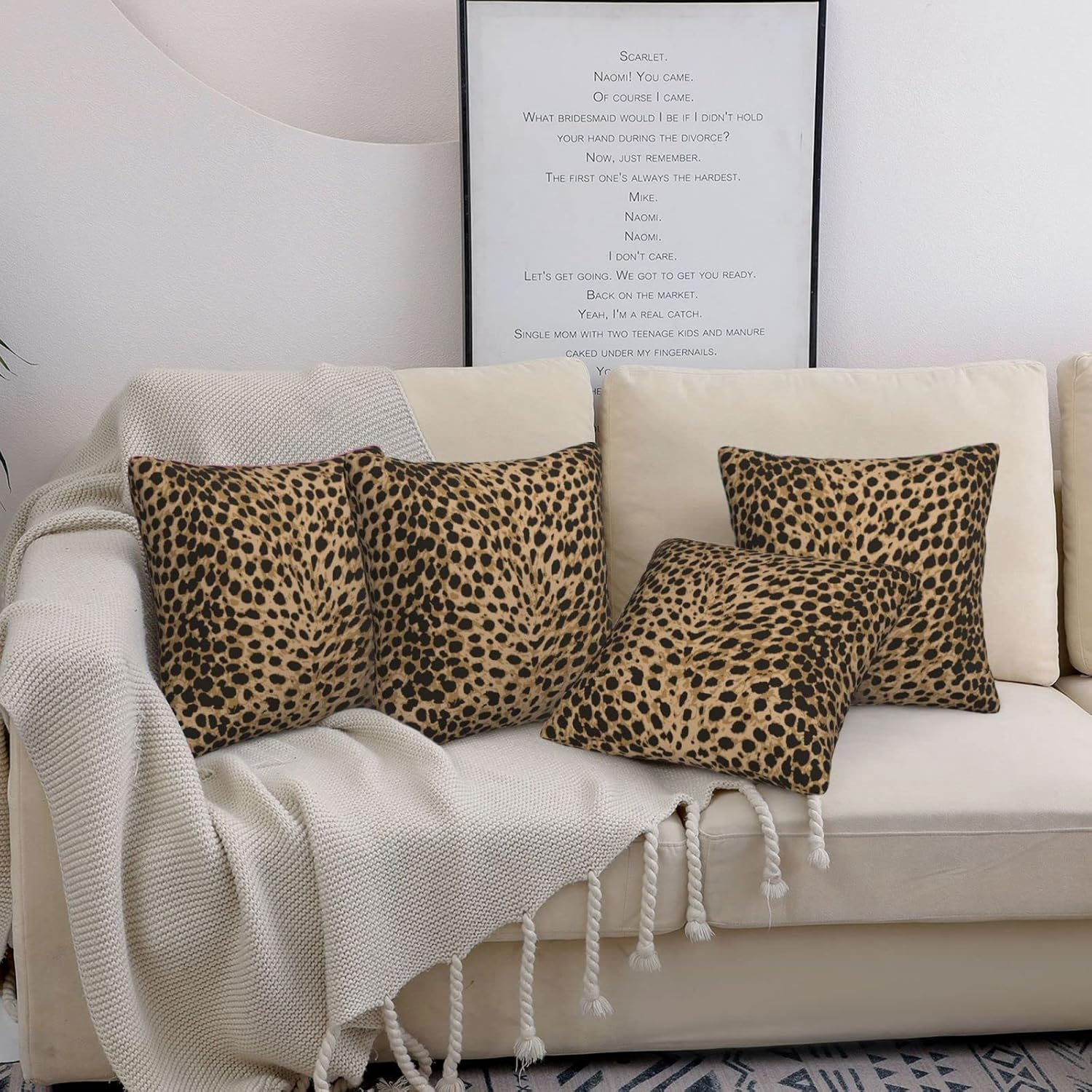 Leopard Texture Throw Pillow Covers Set of 4 Decorative Pillowcase Animal Skin Print Throw Cushion Case for Bedroom, Living Room, Sofa, Couch and Bed, 18x18 Inch