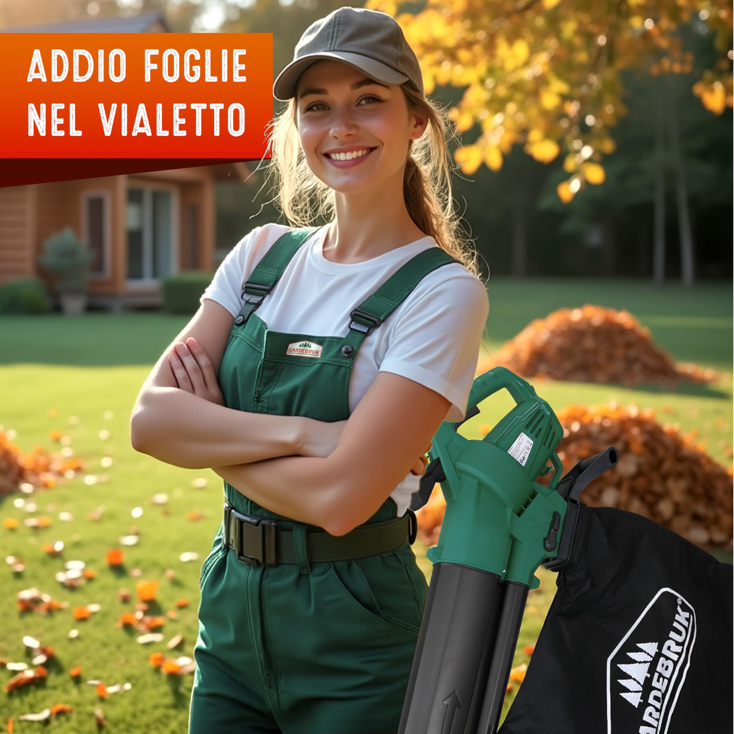 GARDEBRUK® Soffiatore Foglie Aspiratore Trituratore Elettrico 3in1 3000W Tracolla Ruote Sacca 45L Soffia Foglie Giardino Aspirafoglie Aspira Fogliame