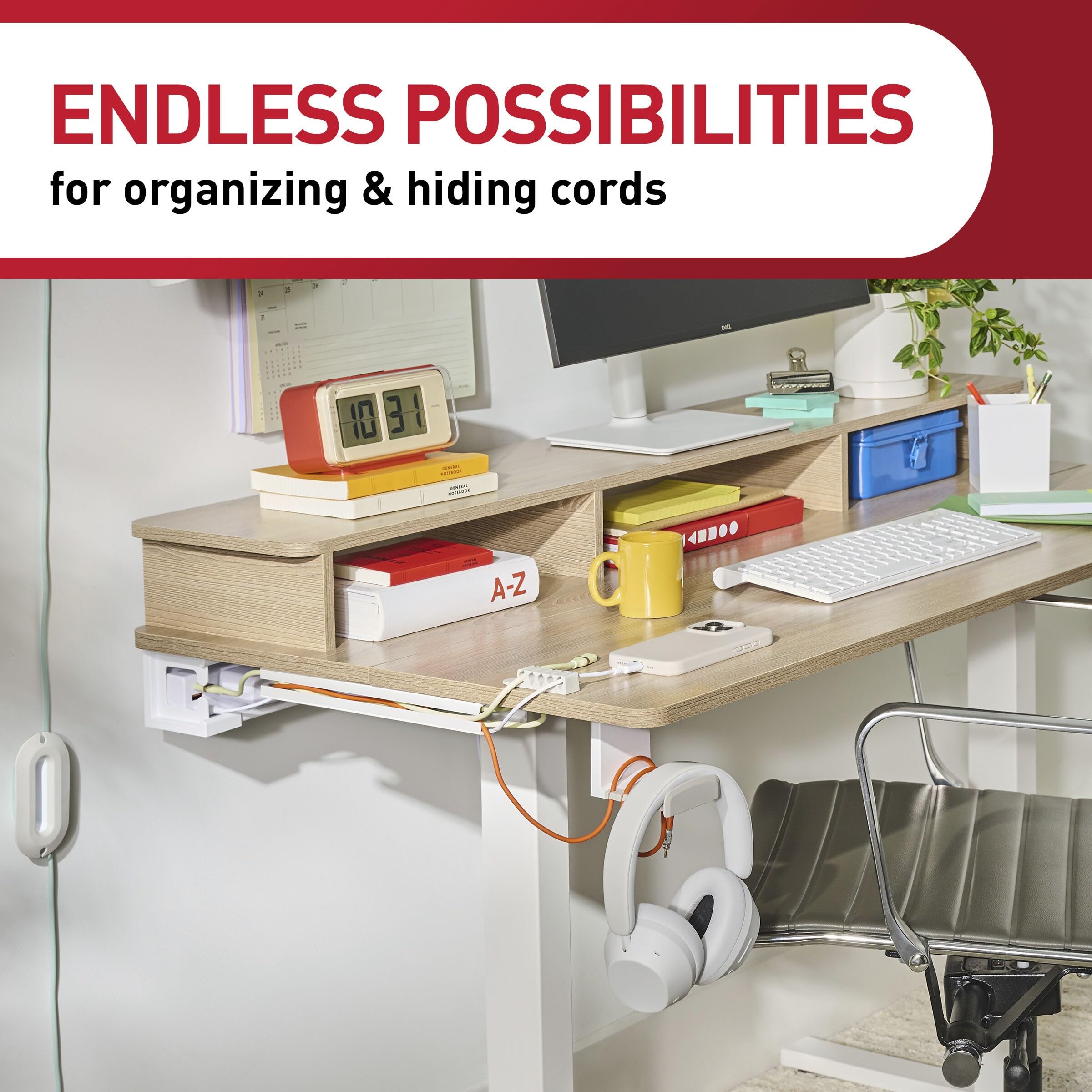 Command 5-Cord Clip Organizer i zestaw do owijania, 2 klipsy, 1 Wrap i 6 średnich pasków, biały, idealny do organizacji elektroniki wolnej od uszkodzeń pod biurkiem lub do montażu ściennego