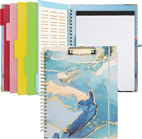 Vista 33 de Carpeta de 3 anillos con portapapeles, tamaño carta de 1 pulgada, bonita carpeta de portapapeles con bloc de notas recargable, 5 carpetas Azul