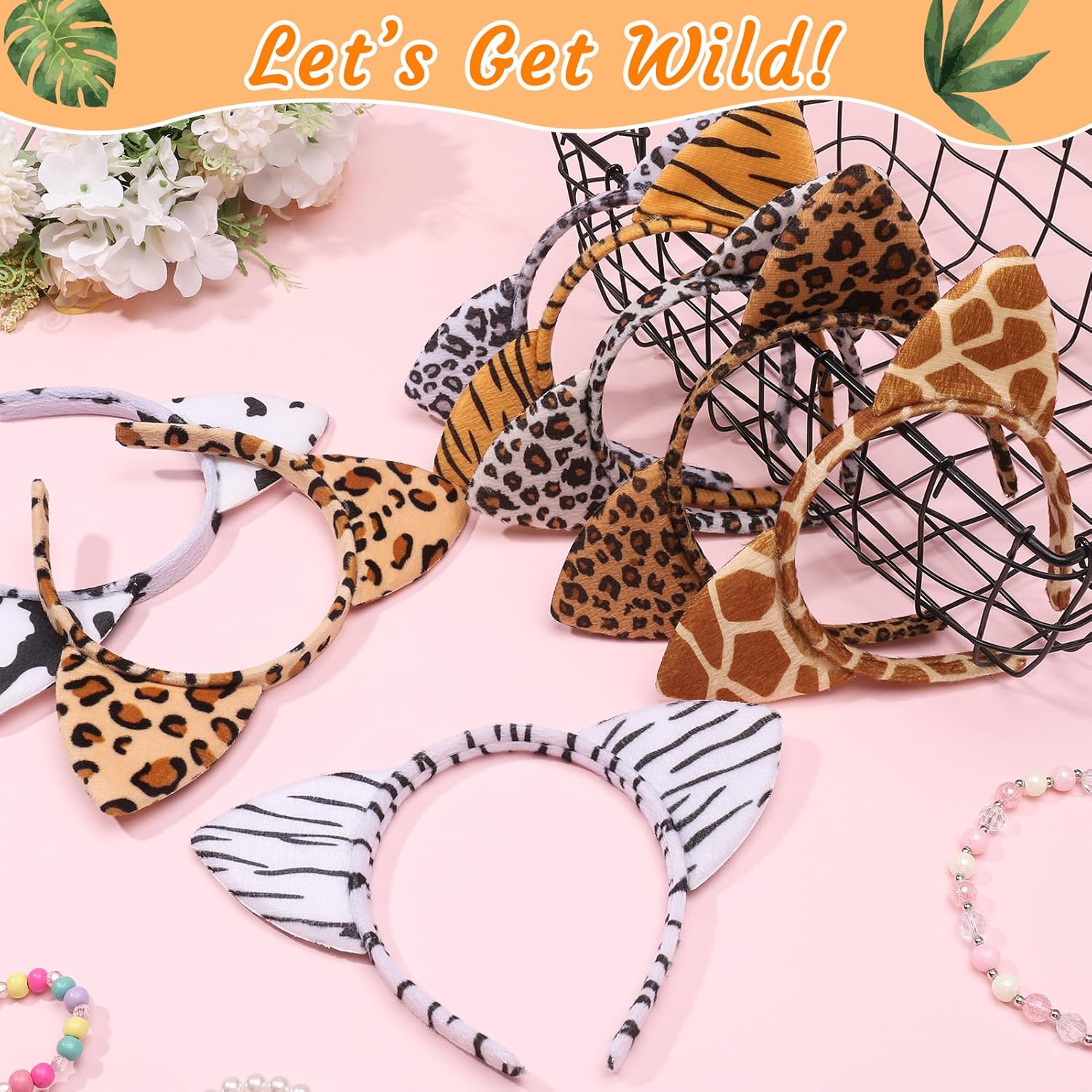 Animal Ears Headband Assortment - Cheetah, Zebra, Leopard Ears Hairbands for Forest Theme Birthday, Cosplay Party Decorations and Supplies (24 Pieces) - Image 4
