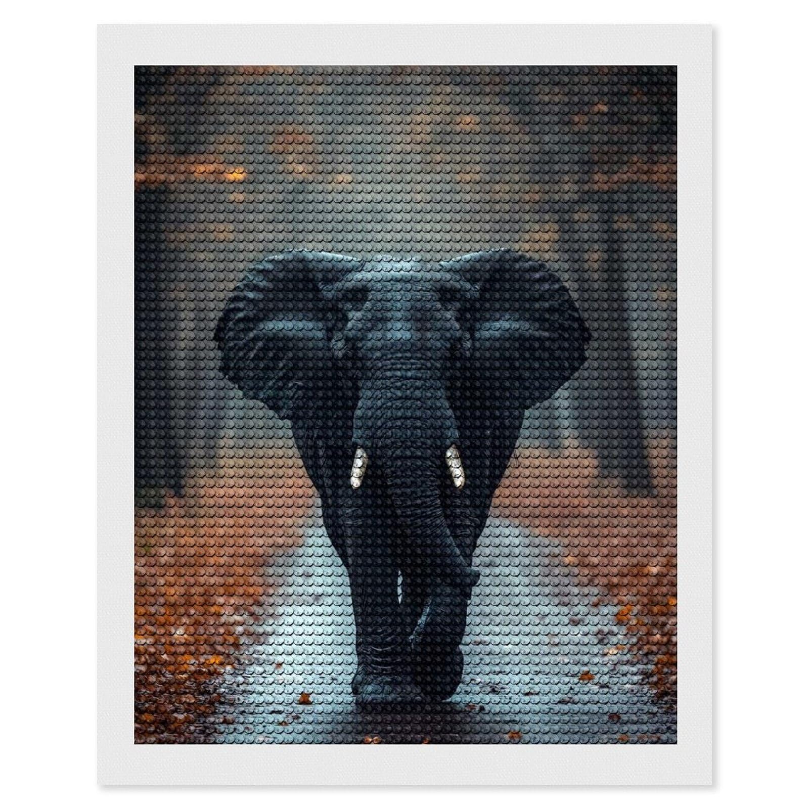 Junmoney Elephant Walking Through Autumn Forest Diamond Painting Canvas Kit 16"x20", Relaxing DIY, Modern Decor, Aesthetic Room Decor, Home Wall Art, Wall Art Gift