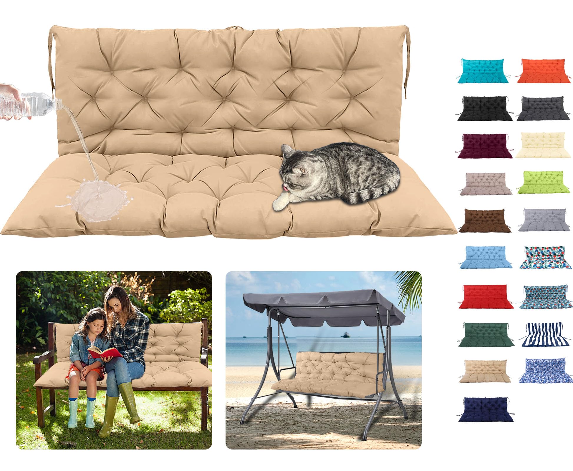 Odsiikly Outdoor Swing Cushions 3 Seater Replacement 55 Inch X 40, Waterproof Lawn Porch Swing Cushions with Backrest, Thicken 4
