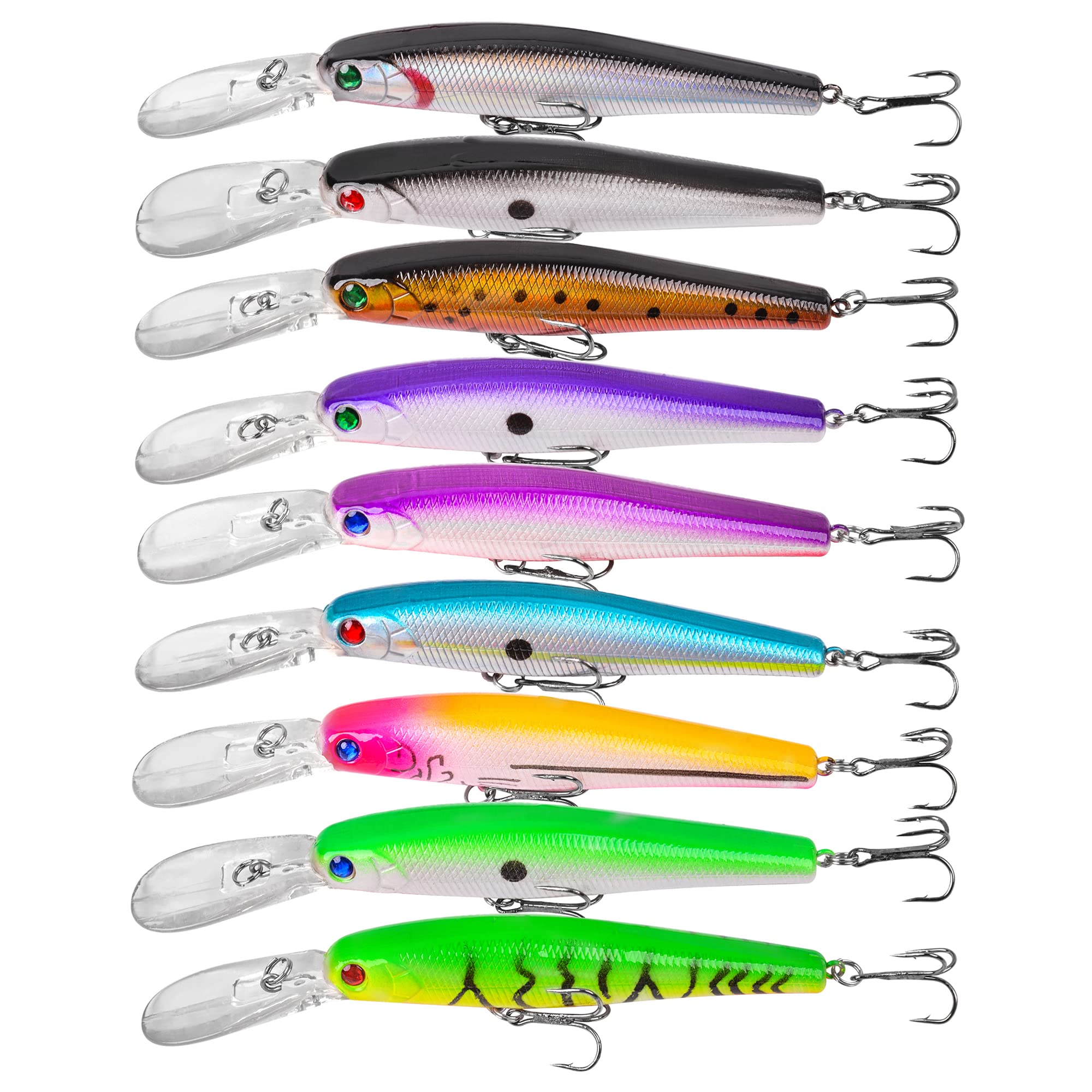 Crankbait Minnow Fishing Lures,10pcs Topwater Lure with Treble Hooks Hard Baits Swimbaits 3D Fishing Eyes Life-Like Bass Crankbait for Trout Bass Perch Fishing