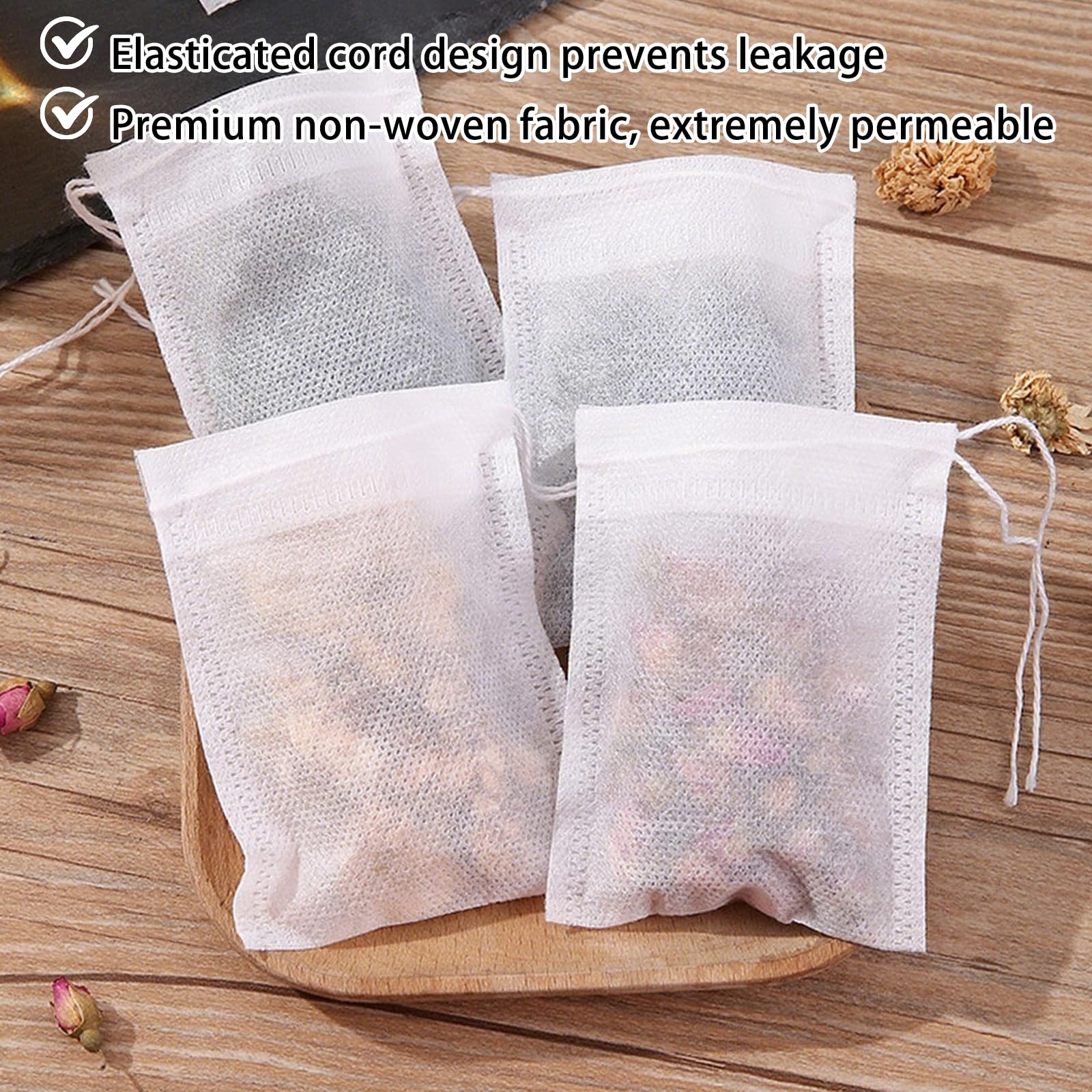 Bustine Per Tè Vuote Con Cordoncino - 100 Pezzi, 7x9 Cm, In TNT Alimentare, Infusori Per Tè In Foglie