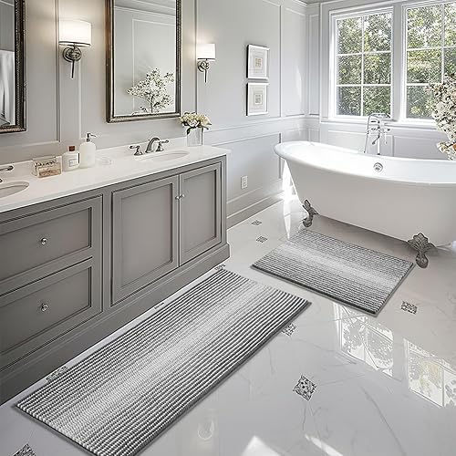 Miniatura 13 de BSICPRO Juego de alfombras y tapetes de baño, 2 piezas de felpilla gruesa y absorbente, antideslizantes, suaves y peludas para baño, lavables a
