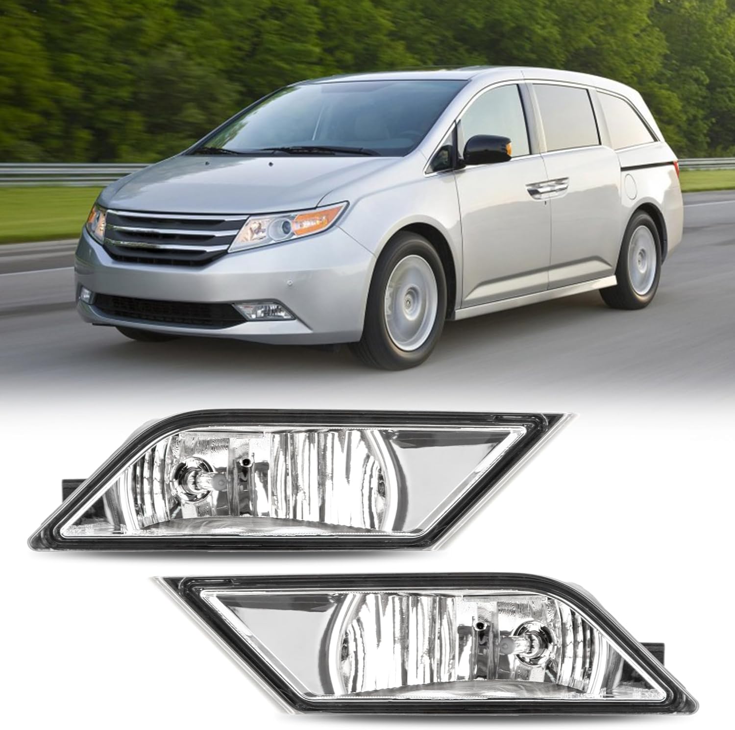 Fog Lights fit for 2011-2013 Honda Odyssey Replacement Assembly Fog Lamps Kit with Halogen Bulbs Wiring Harness Switch Clear Lens Driver & Passenger Side