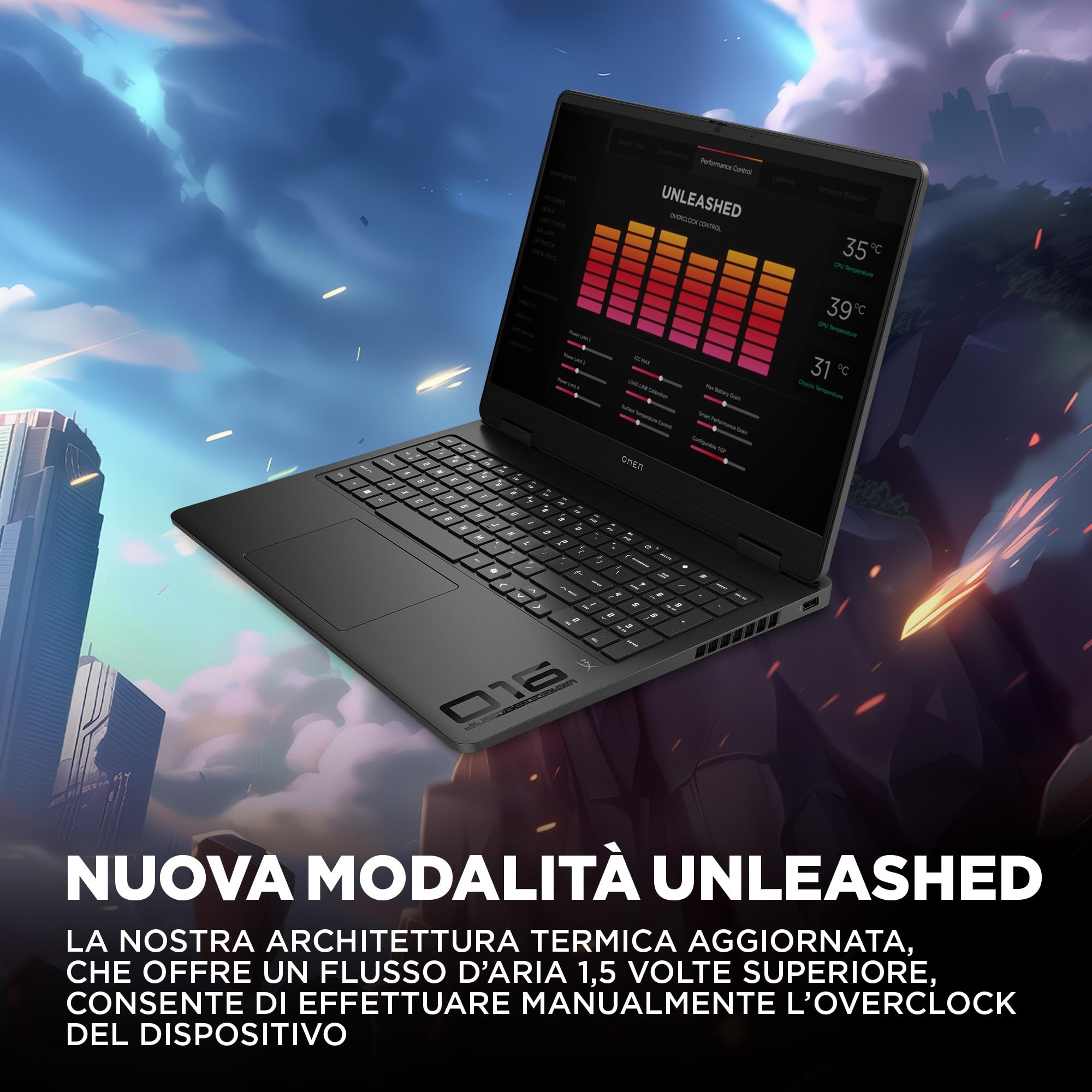 HP OMEN 16-ap0008slx, Notebook, AMD Ryzen 9-8940HX, 16 GB RAM, 512 GB SSD, NVIDIA RTX 5060 8GB, 16" 2K IPS 144Hz, Laptop, 1080p TNR IR Privacy Cam, FreeDOS 3.0, Portatile, Nero