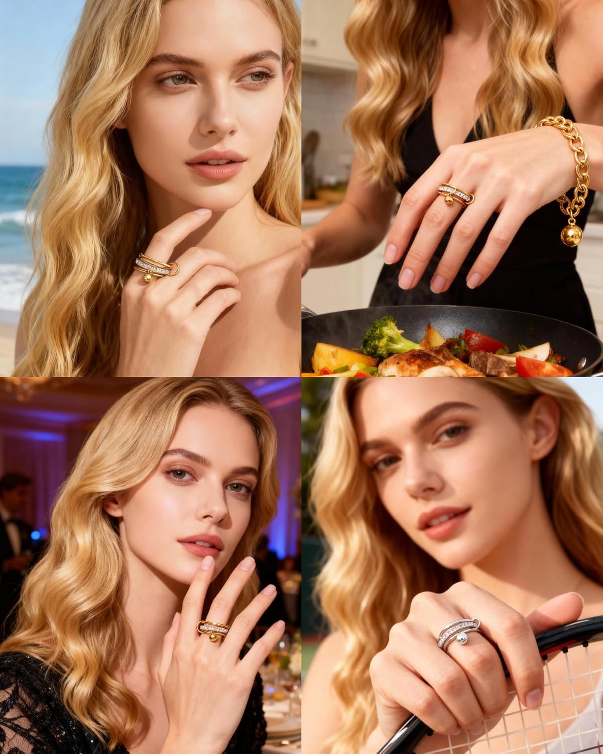 JINHUI Interlocked Stackable Rings for Women,18k Gold Plated Rings Non Tarnish Statement Ring Set With Dainty Cubic Zirconia Stainless Steel Multi Ring Stack Charms Ring Fashion Jewelry for Women - Image 3