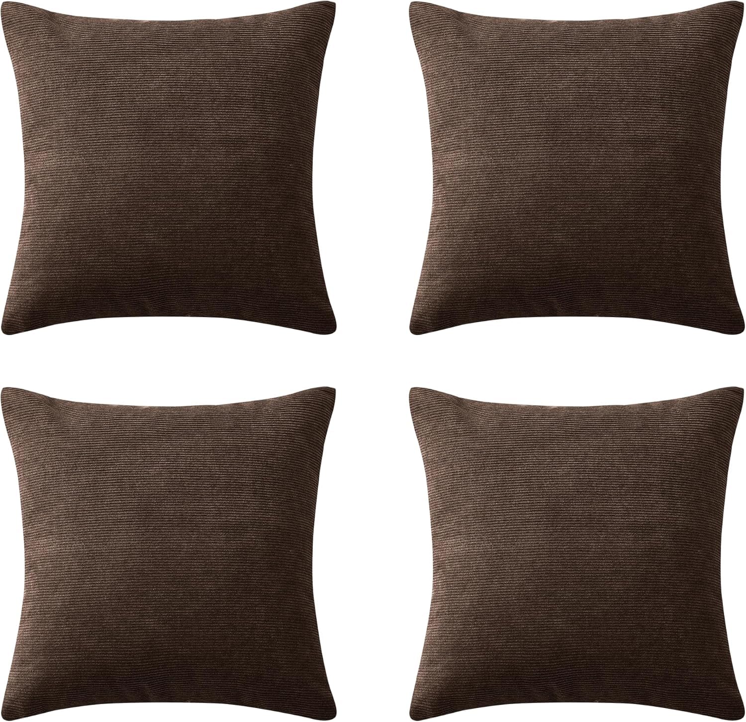Hafaa Cushions with Covers Included 45 x 45 Cm Pack of 4 (4 Coffee Cushion Covers, 4 Cushion Inserts) - Stripe Velvet Square Throw Pillow Case Decorative Sofa Cushion Covers with Invisible Zipper