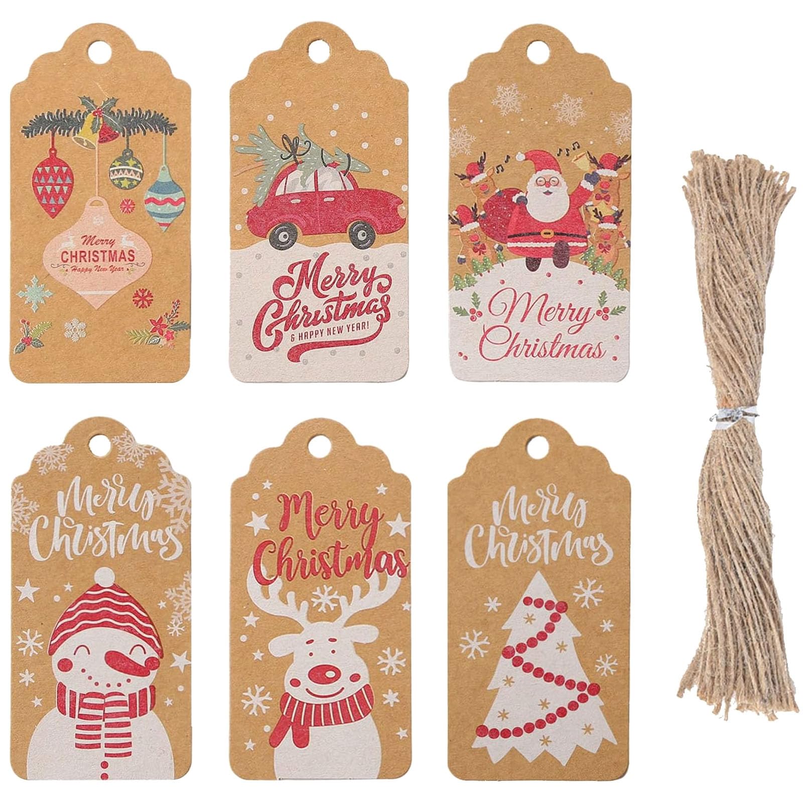 50 Weihnachtsgeschenkanhänger Set Mit Bindfaden - Kraftpapier Etiketten Für DIY Geschenke