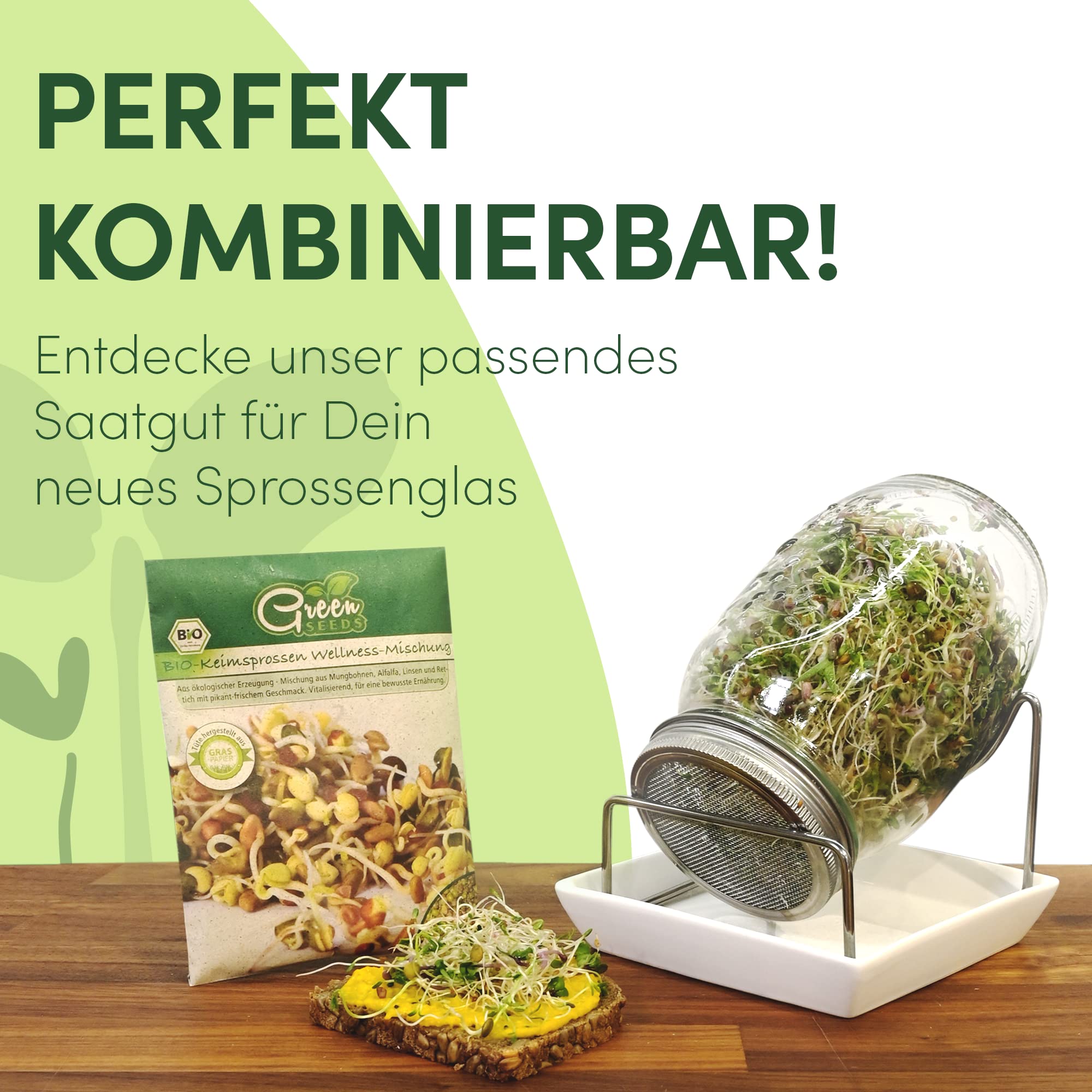 Green SEEDS Sitko do rzeżuchy, zestaw 1 misek do rzeżuchy, sitko ze stali nierdzewnej z wysokiej jakości miską ceramiczną, miska do uprawy 14 x 14 cm, nadaje się do mycia w zmywarce, nierdzewne +