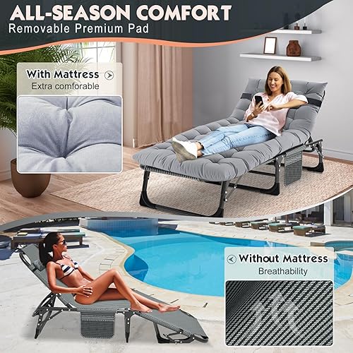 Miniatura 5 de MOPHOTO Tumbona plegable de 5 posiciones, cuna plegable, tumbona de patio resistente para exteriores, junto a la piscina, playa, césped, camping